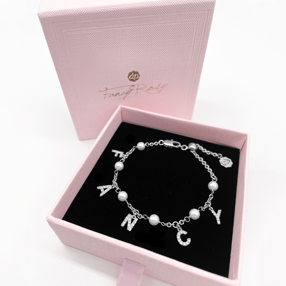 Personalized Crystal Alphabet Pearl Bracelet (Silver)
