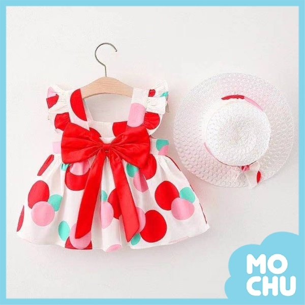 大波點洋裝＋帽子(兩色)
