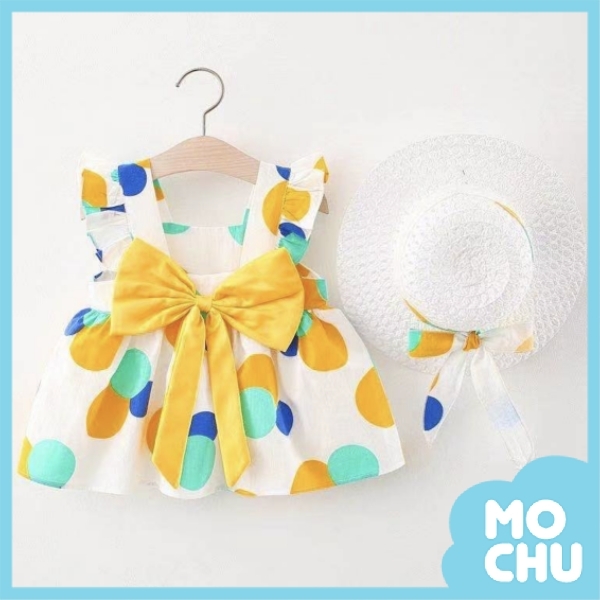大波點洋裝＋帽子(兩色)
