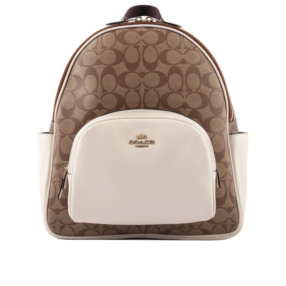 【COACH】Court 塗層帆布拚荔枝皮革口袋後背包
