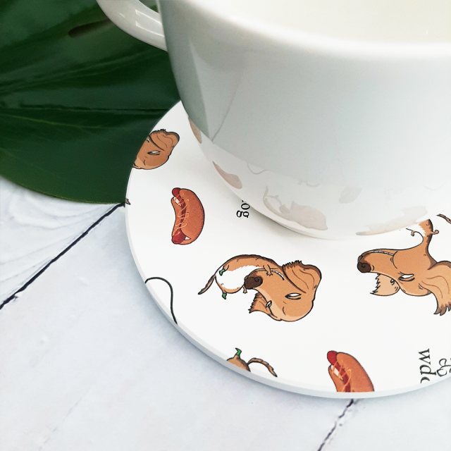 【汪來汪趣 wdog】熱狗蛋 黑色/白色 臘腸 陶瓷吸水杯墊