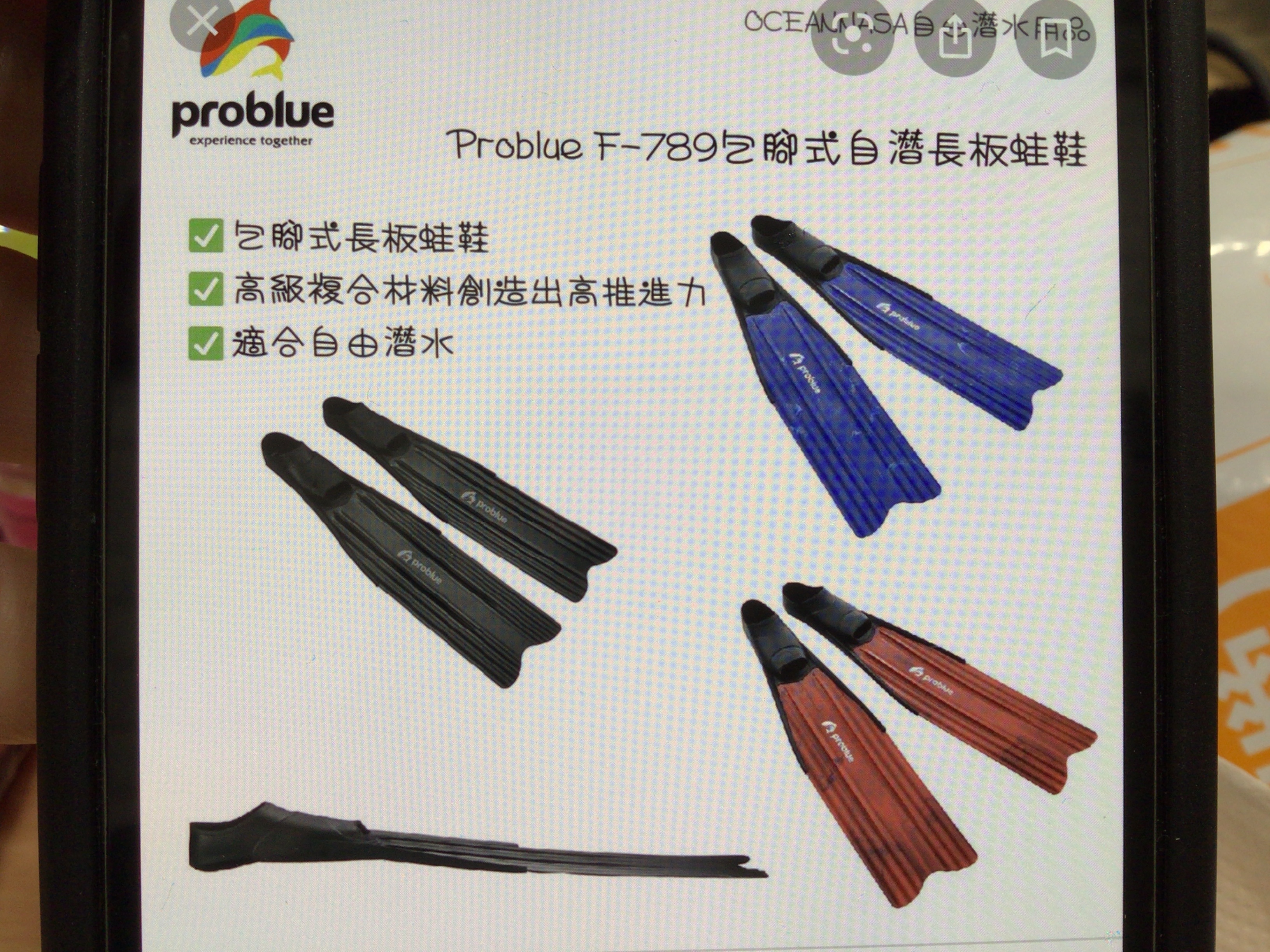 Problue-塑膠包腳式長板長蛙鞋$4000/