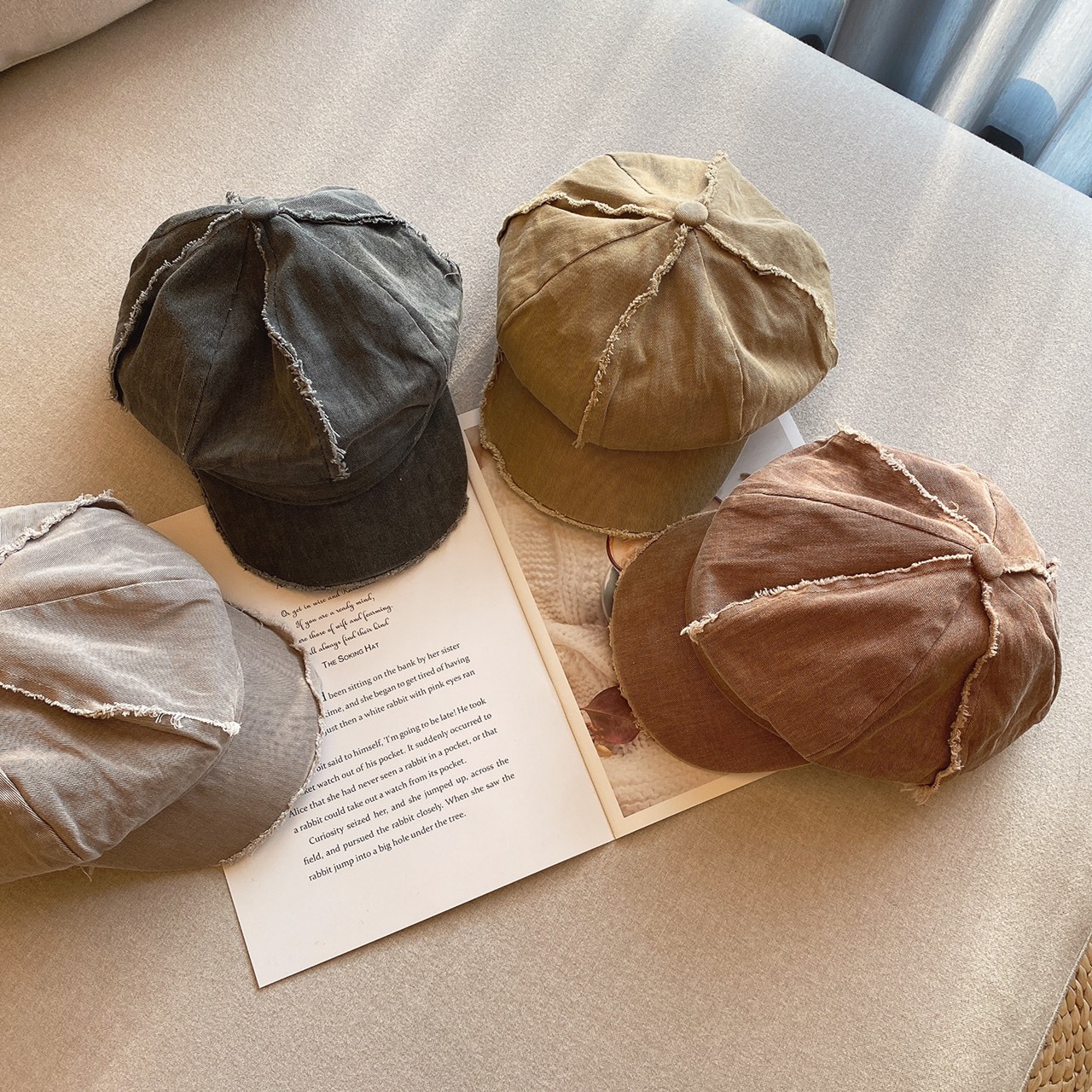 刷舊水洗報童帽/四色