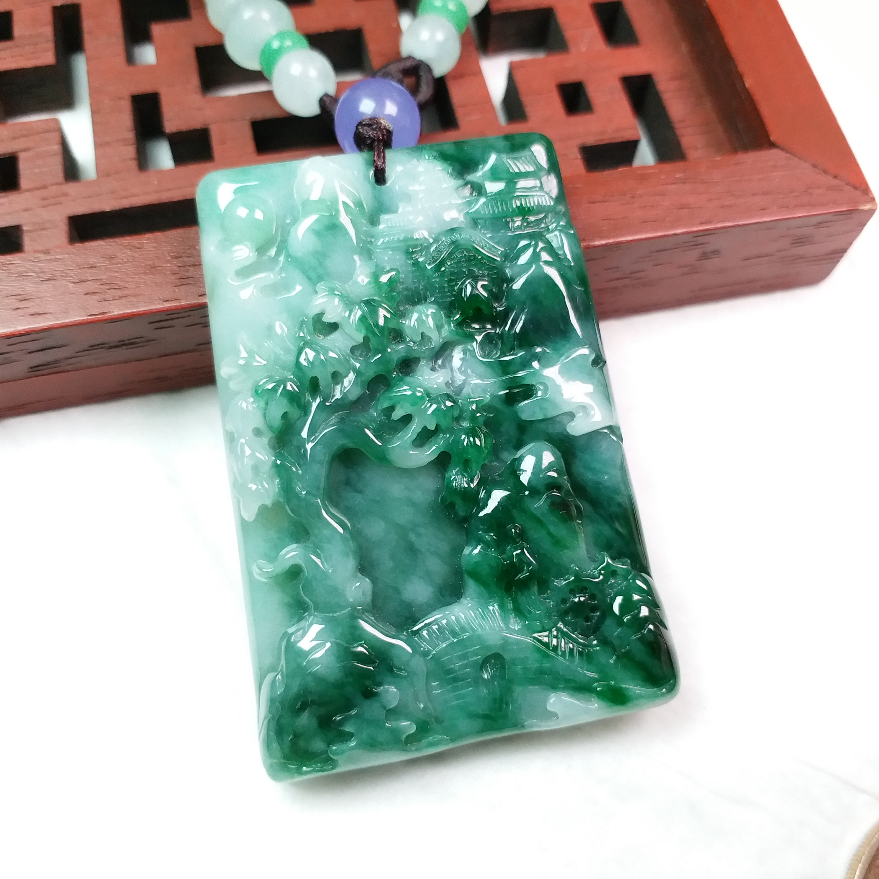 飄綠花山水牌, 天然翡翠A玉, 緬甸玉, Jade, Jadeite