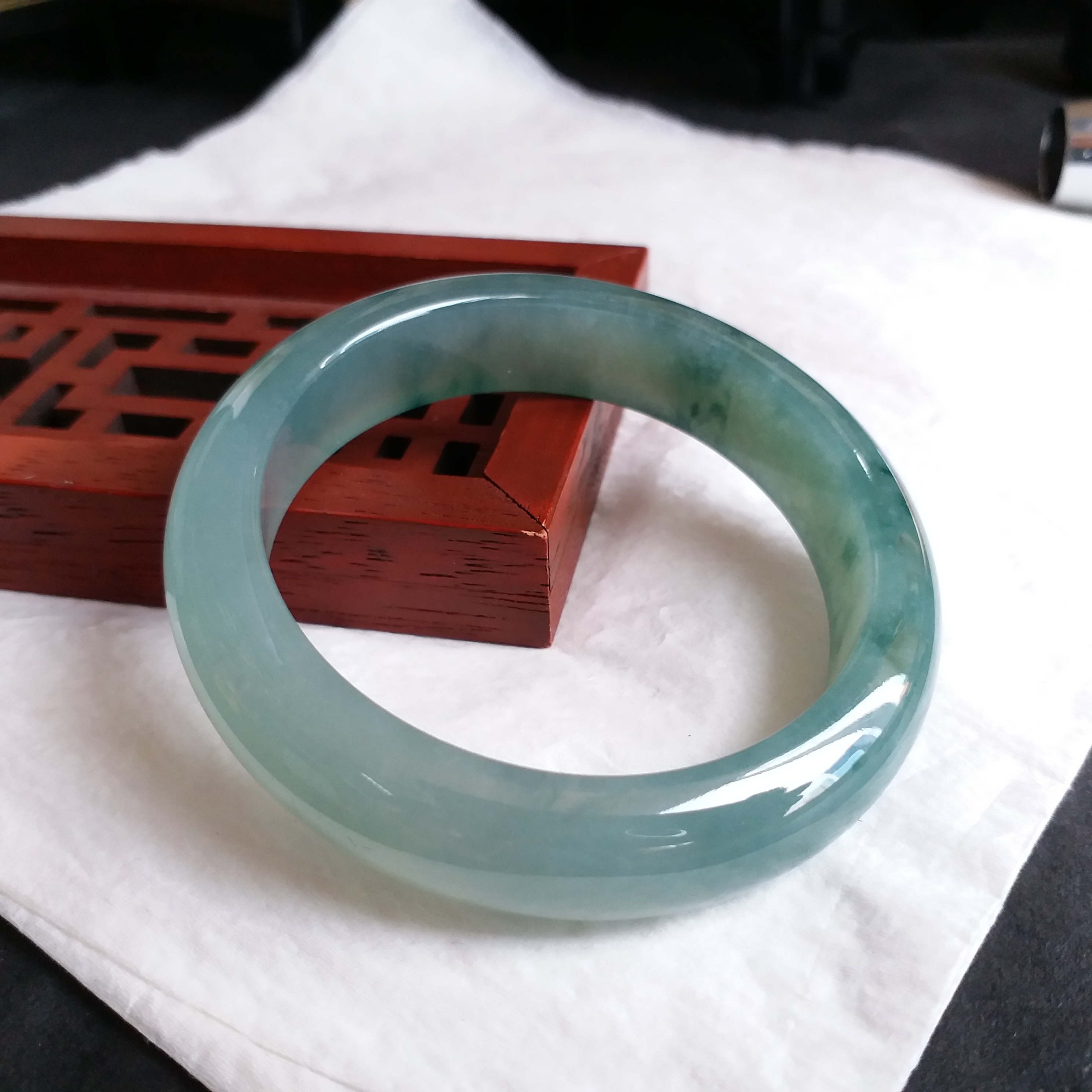 冰種綠飄花福鐲 53.7mm, 天然翡翠A玉, 緬甸玉, Jade, Jadeite