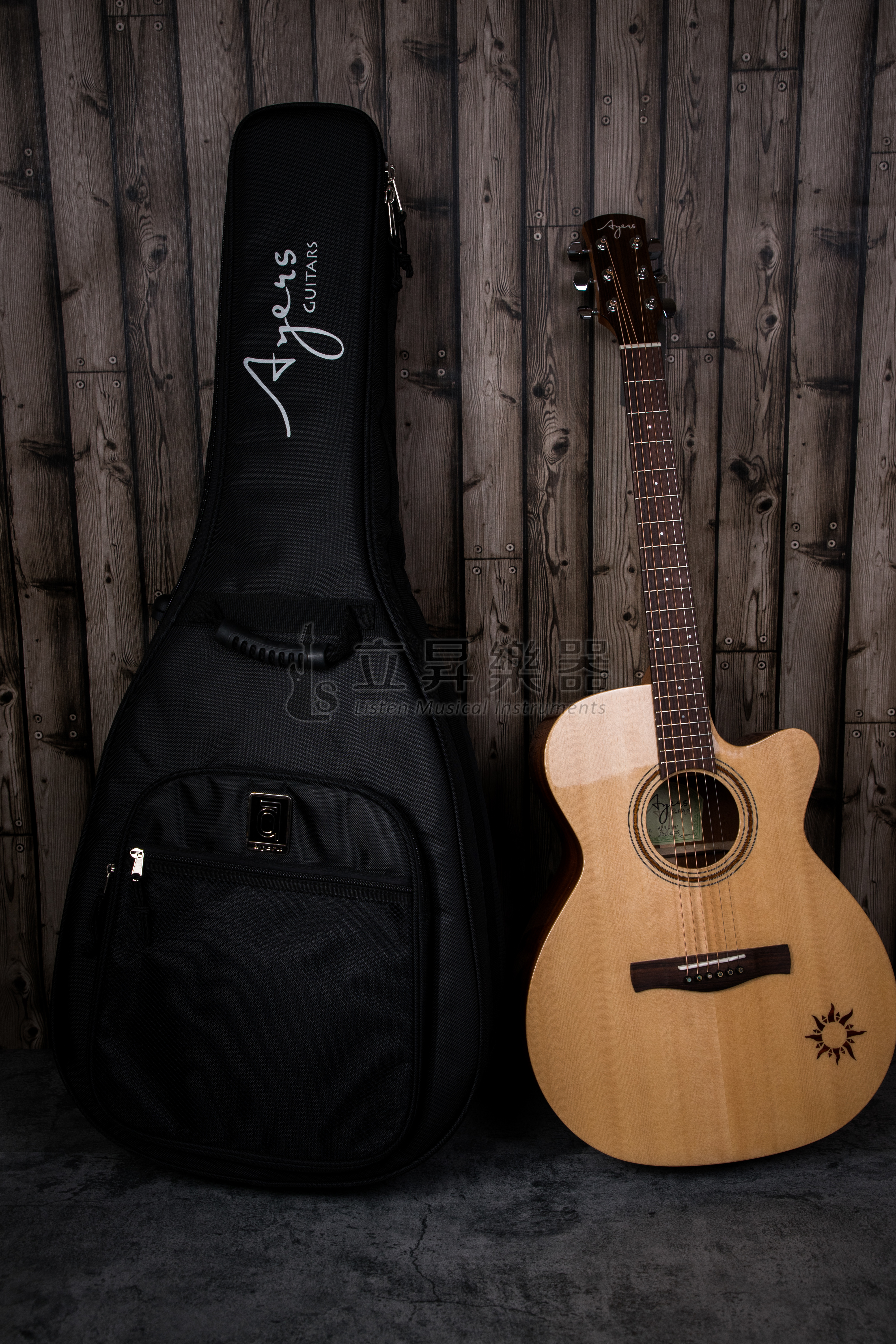 Ayers ACS-NW 雲杉木面單板 侧背桃花心木單板 缺角 全單板木吉他 亮面漆 小太陽標誌 附原廠厚袋