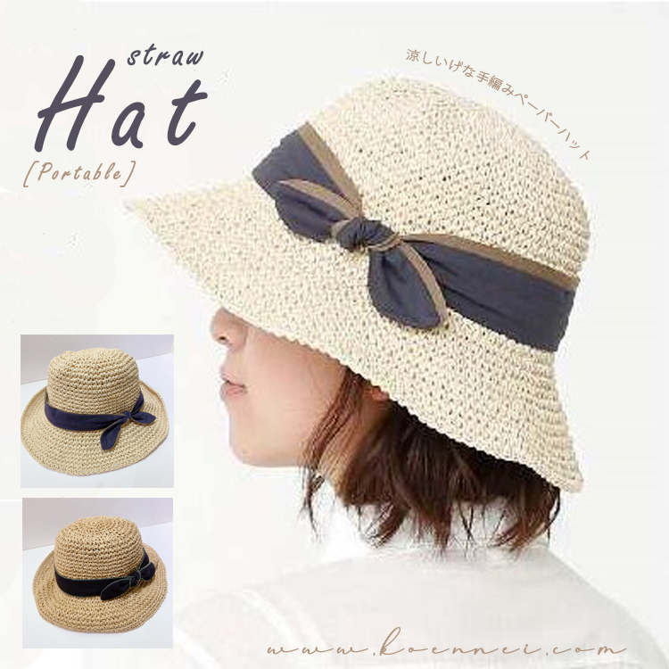 日本直送|手編織蝴蝶結草帽(2色)