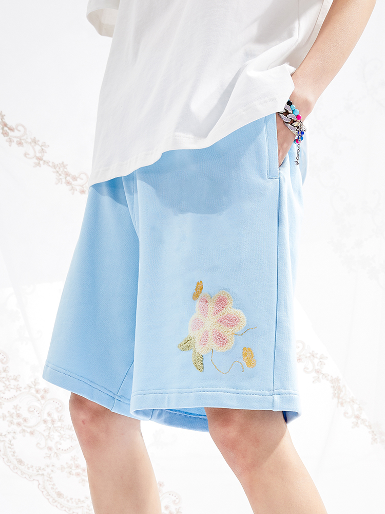 I DON’T SMOKE  蝴蝶 花朵 毛巾繡 五分 短褲 DONSMOKE Don’t Smoke