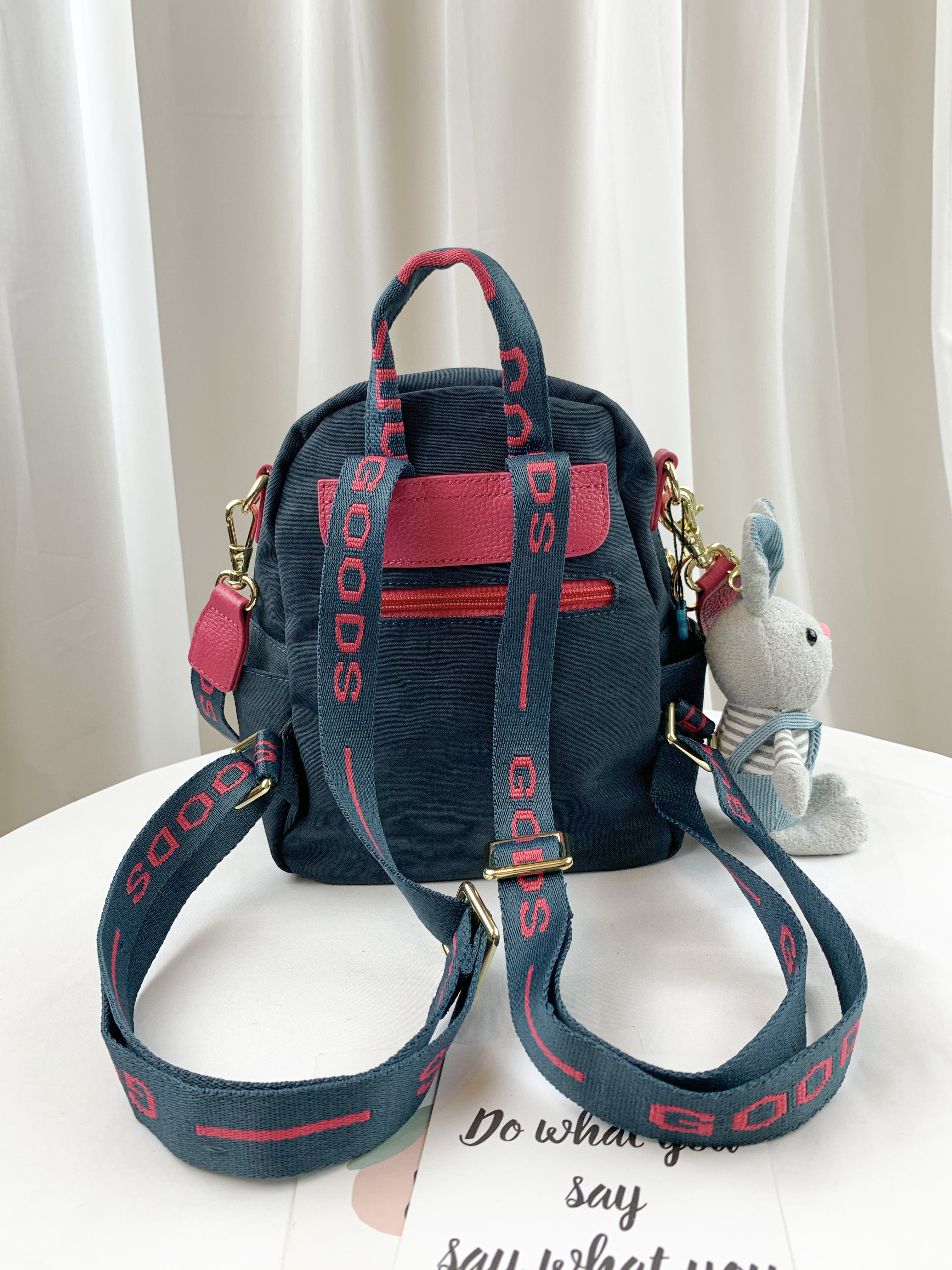 GOODS 織帶綠桃 運動風迷你後背包 / 側背包 附小熊吊飾 #2752