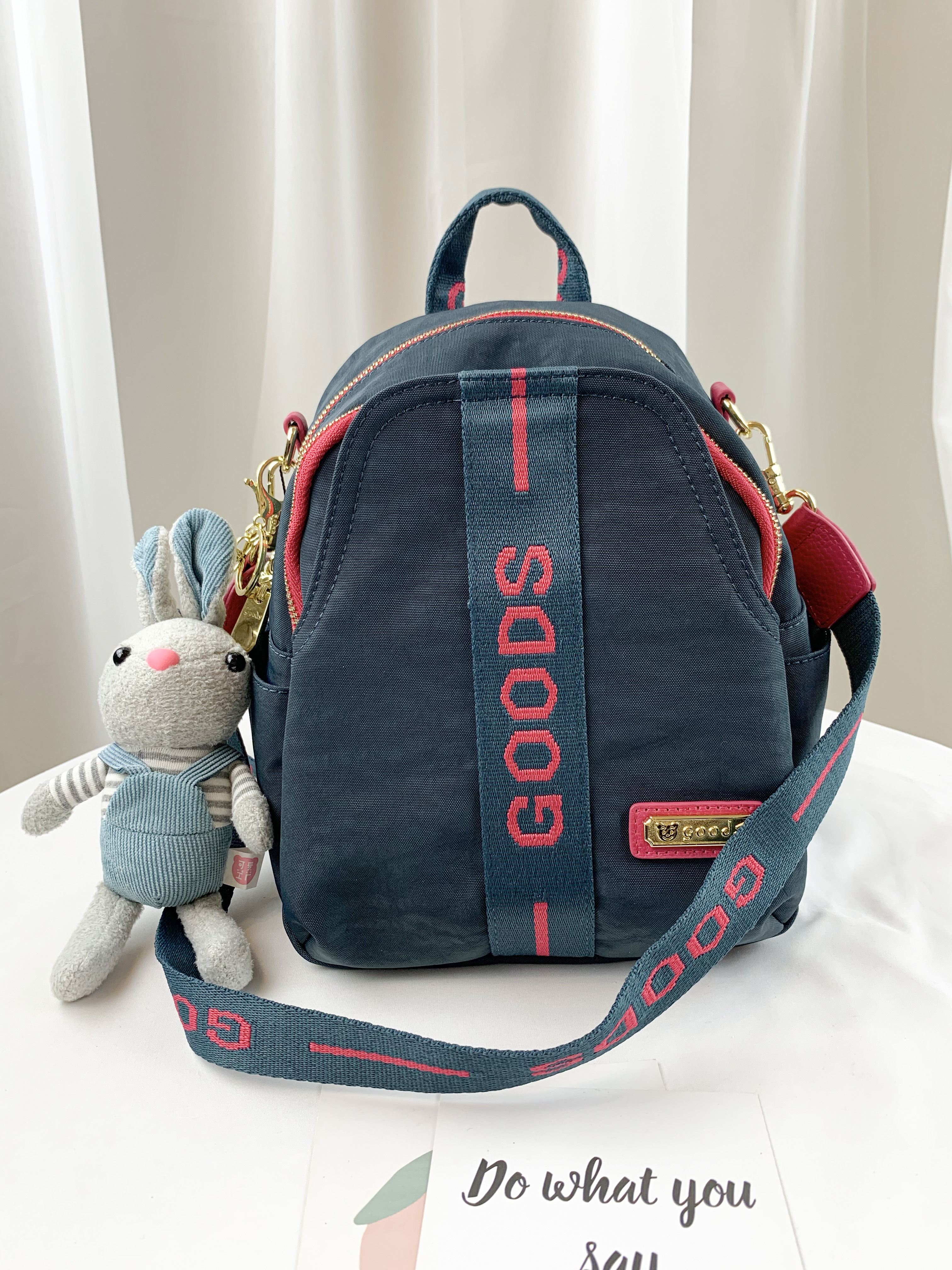 GOODS 織帶綠桃 運動風迷你後背包 / 側背包 附小熊吊飾 #2752