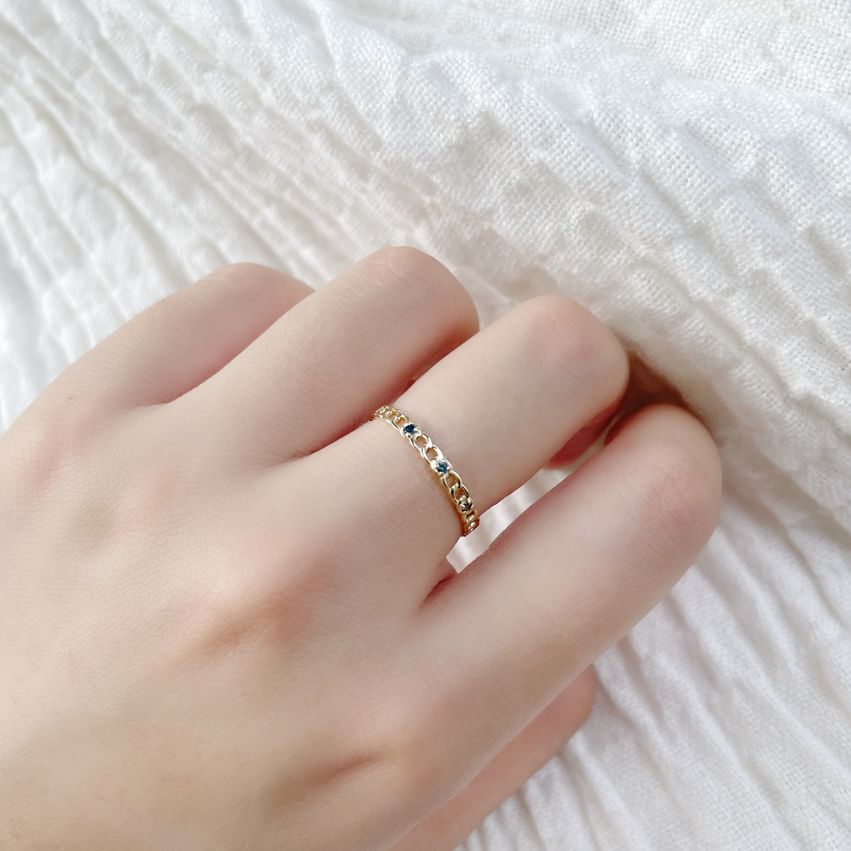 14K藍鑽硬式鎖鏈戒指