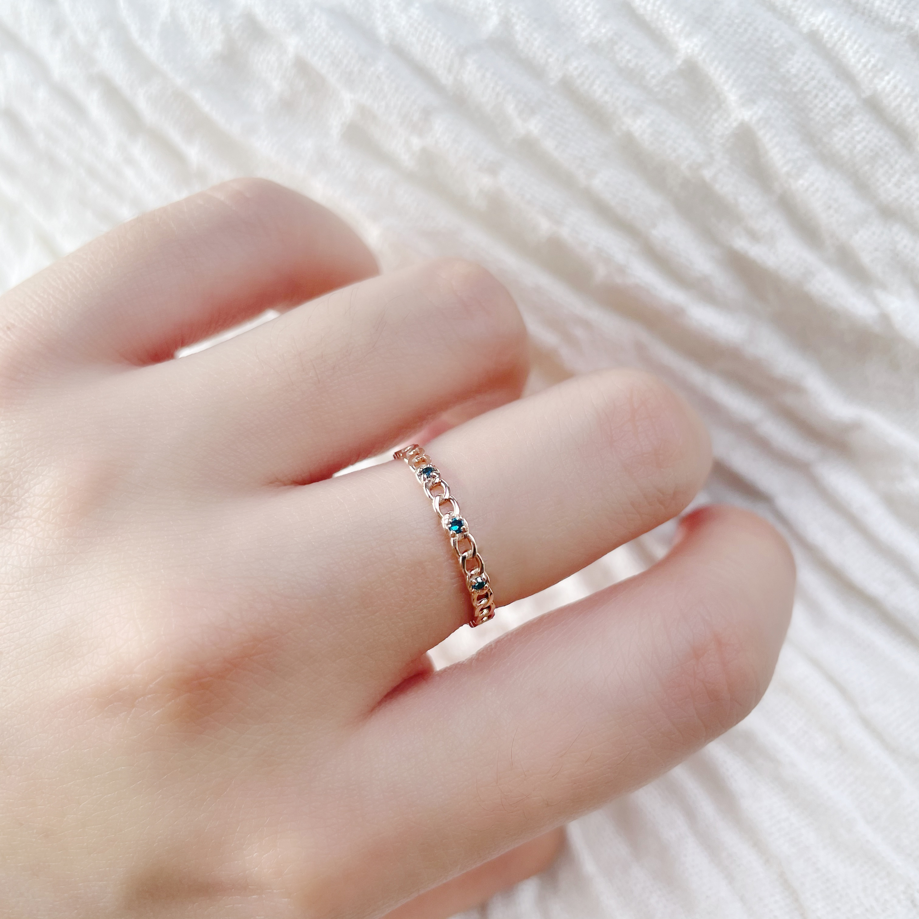 14K藍鑽硬式鎖鏈戒指