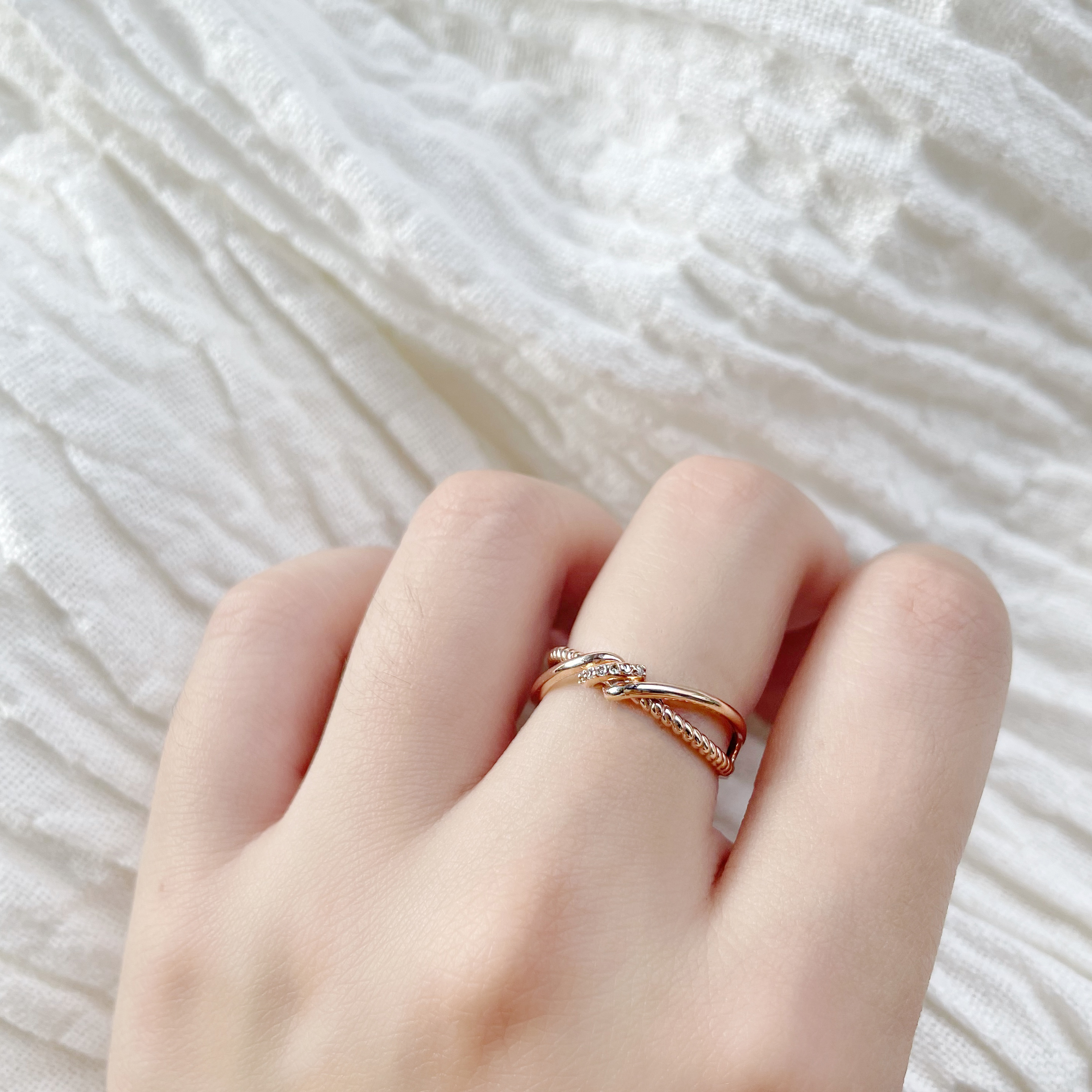 14K麻花扭結真鑽戒指