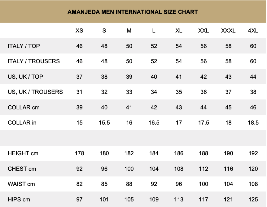 amanjeda size chart
