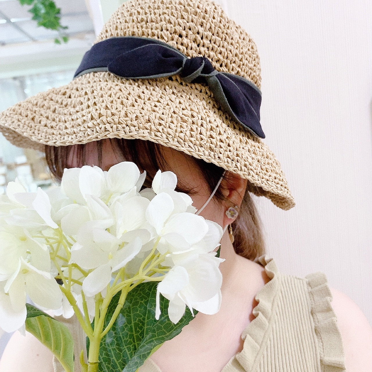 日本直送|手編織蝴蝶結草帽(2色)