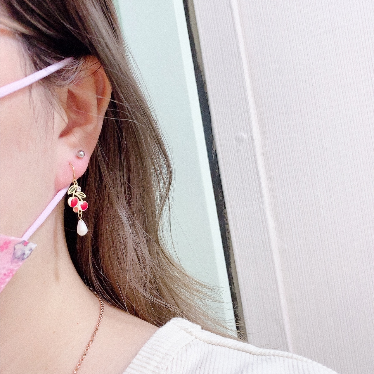 [日本制] 車厘子珍珠耳環