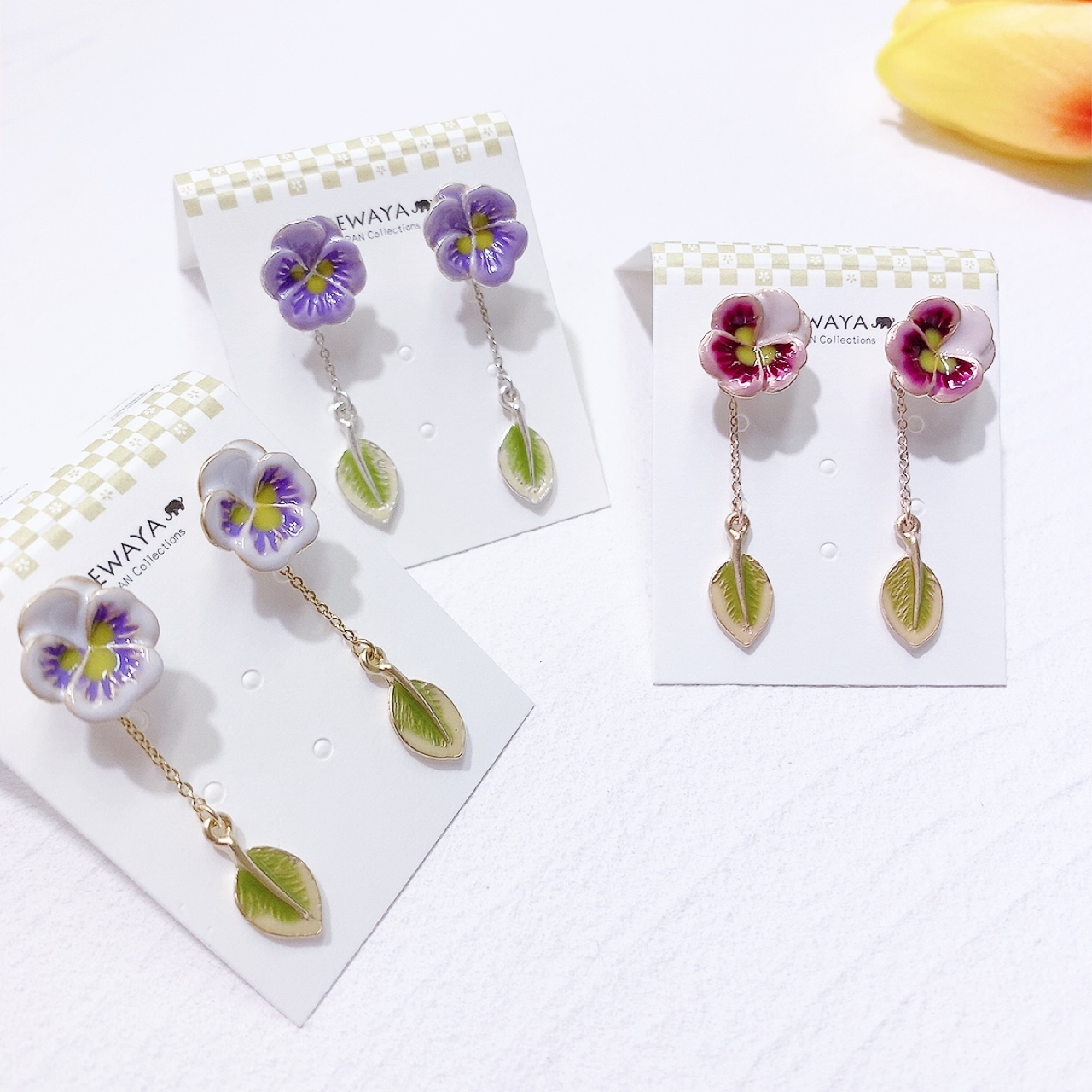 [日本制]三色堇葉子2way耳環