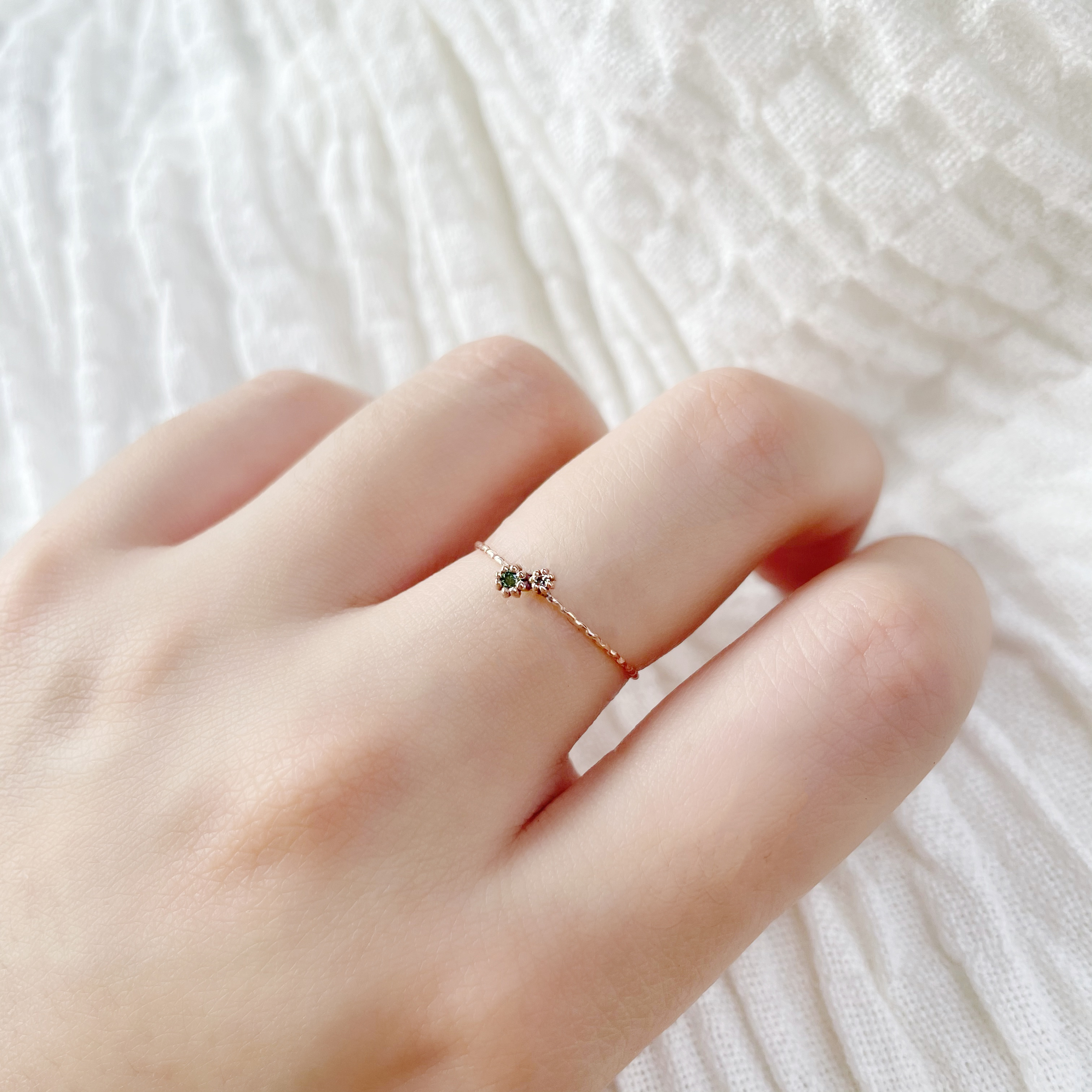 14K Firework綠白鑽細戒