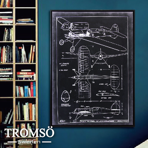 抽象有框畫52x72工業飛機圖B-w939