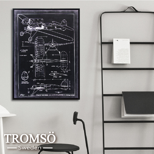 抽象有框畫52x72工業飛機圖B-w939