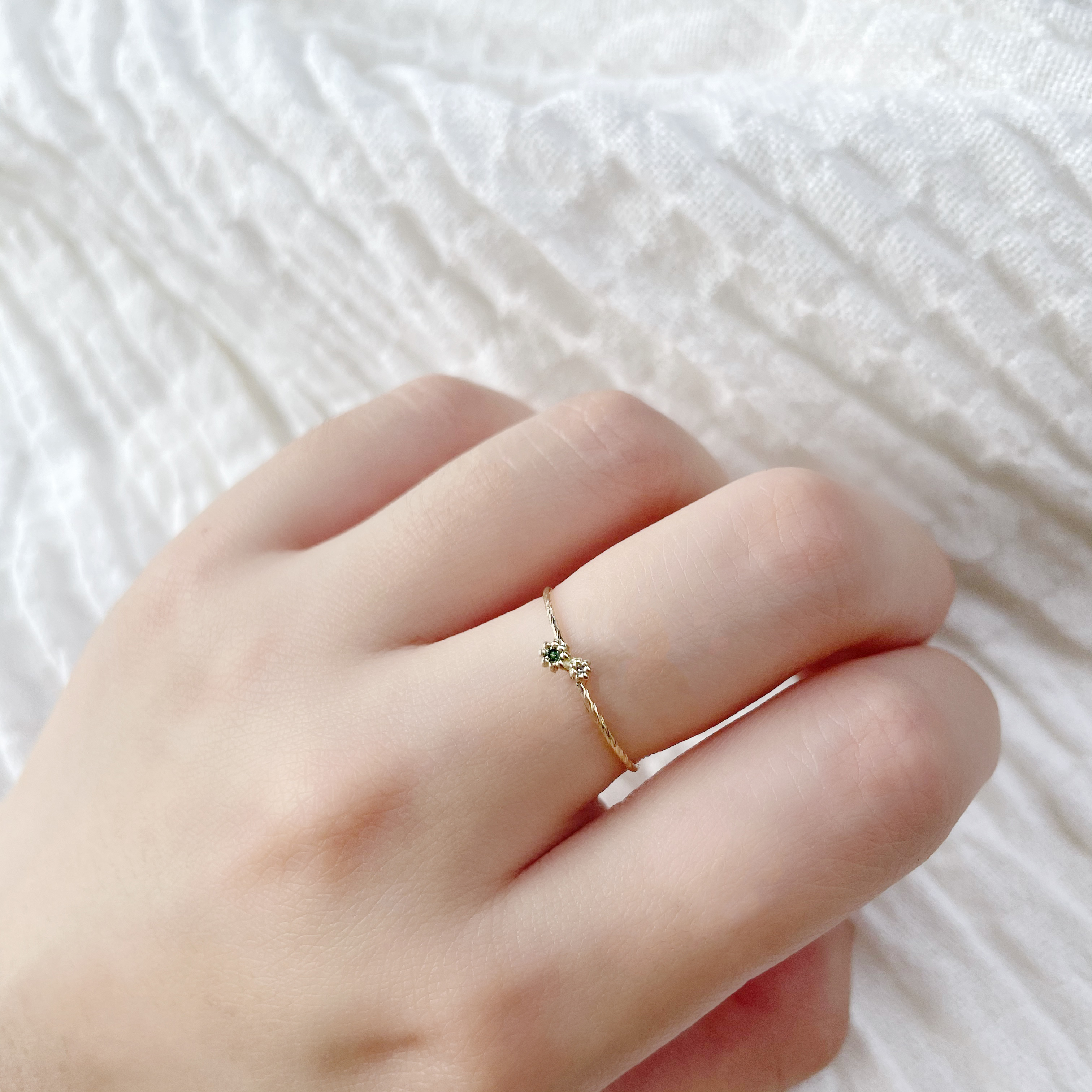 14K Firework綠白鑽細戒