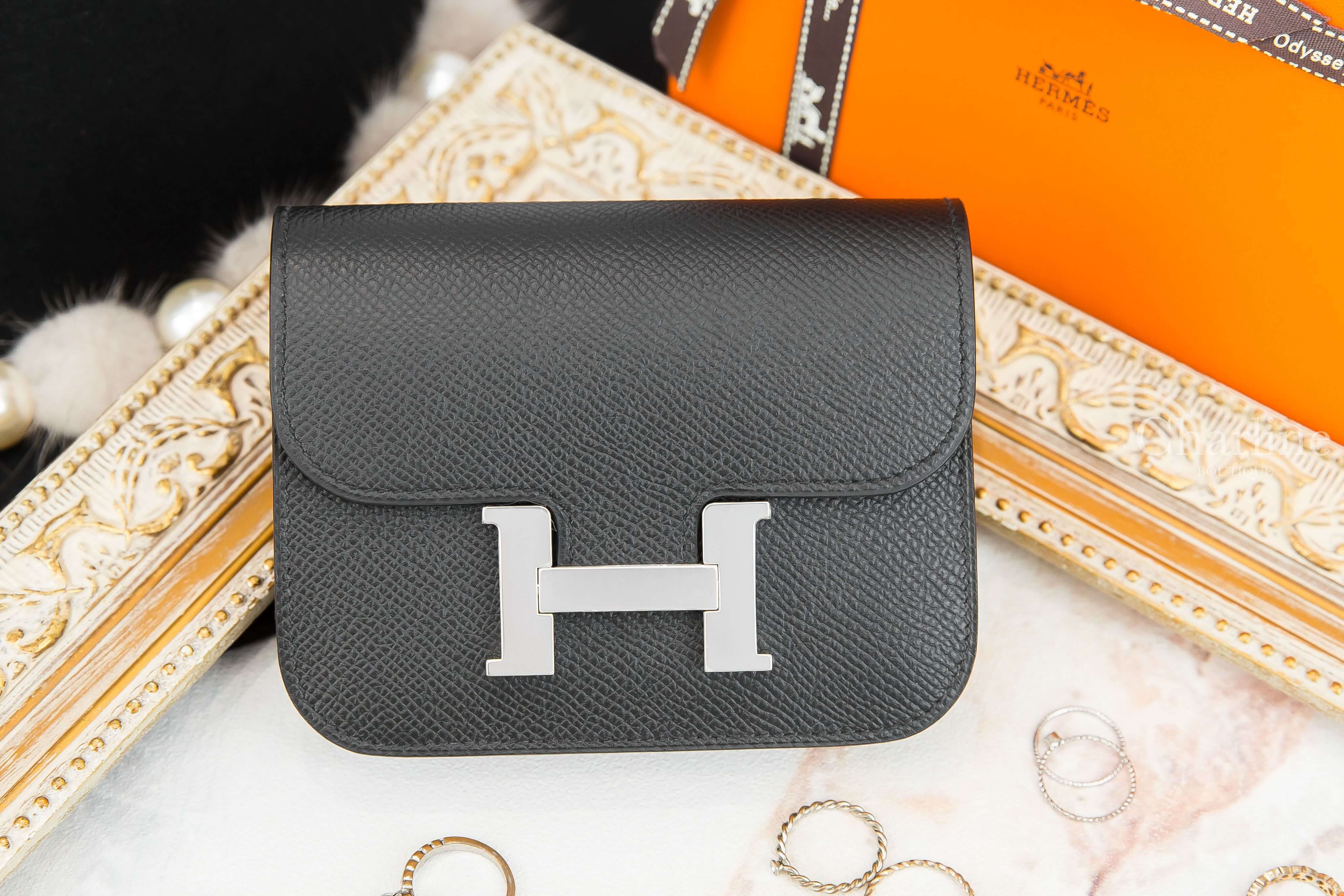 Hermès Constance Slim Wallet 89 Noir Epsom 黑色銀釦短夾