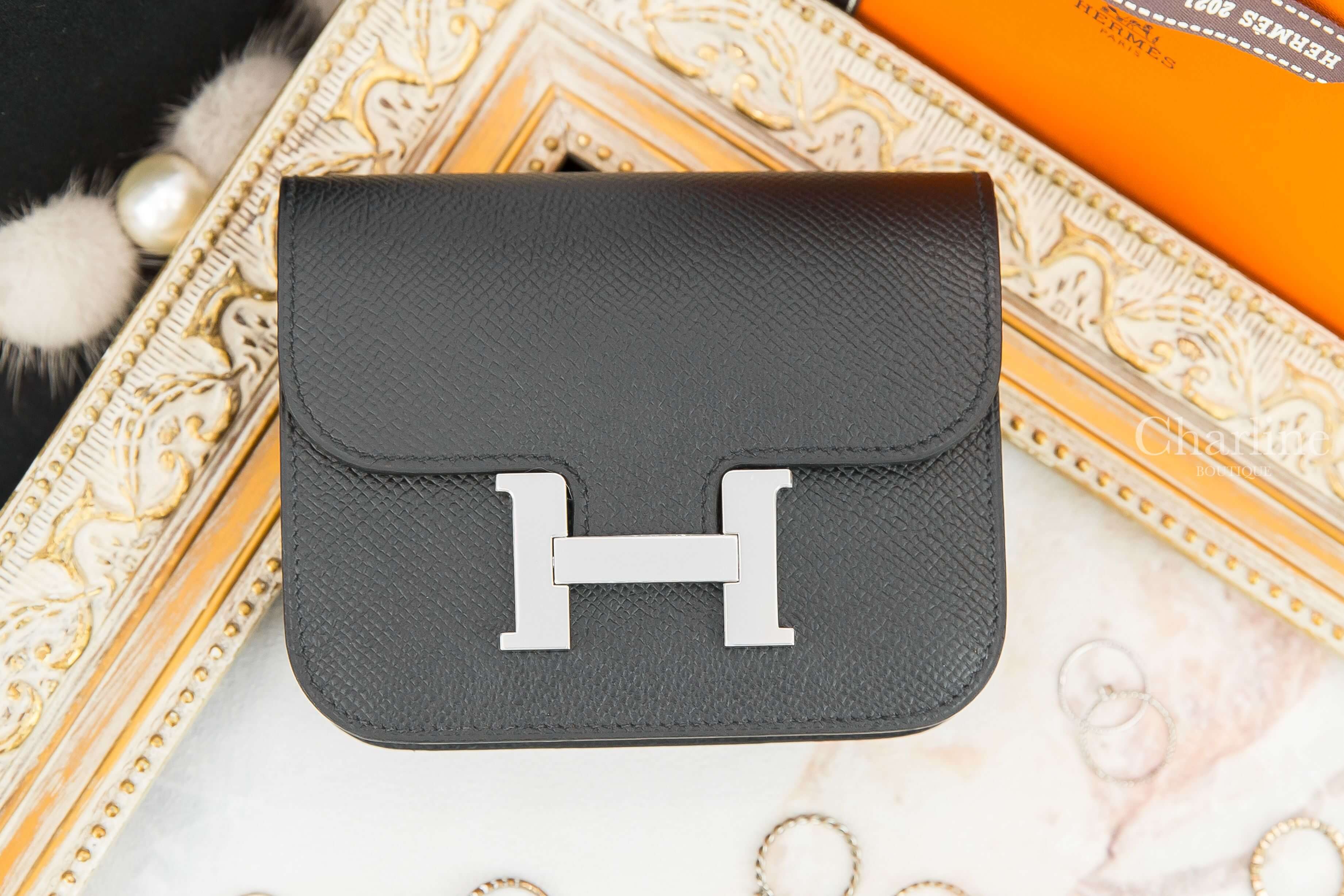 Hermès Constance Slim Wallet 89 Noir Epsom Y刻黑色銀釦短夾-Charline Boutique 精品代購