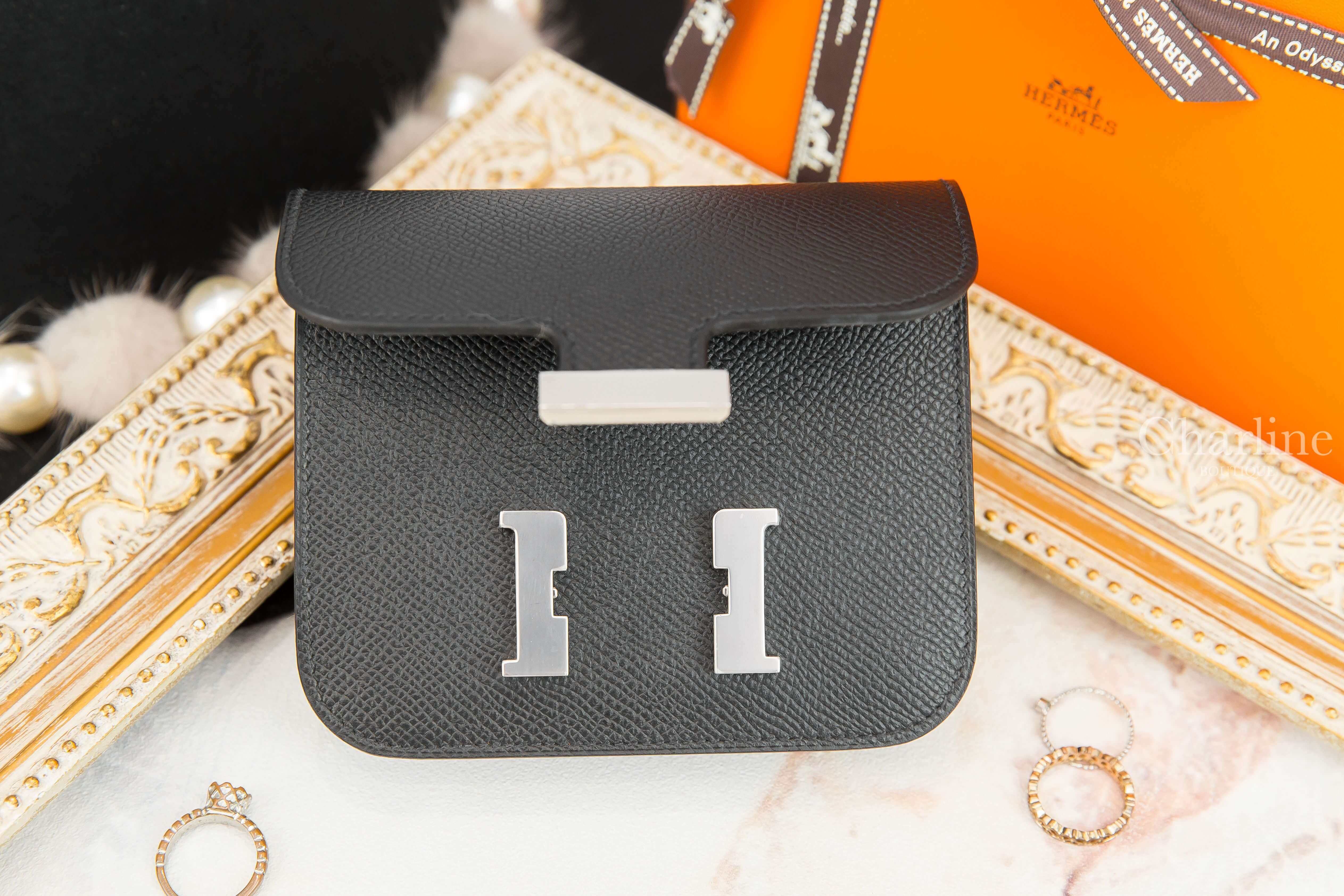 Hermès Constance Slim Wallet 89 Noir Epsom Y刻黑色銀釦短夾-Charline Boutique 精品代購