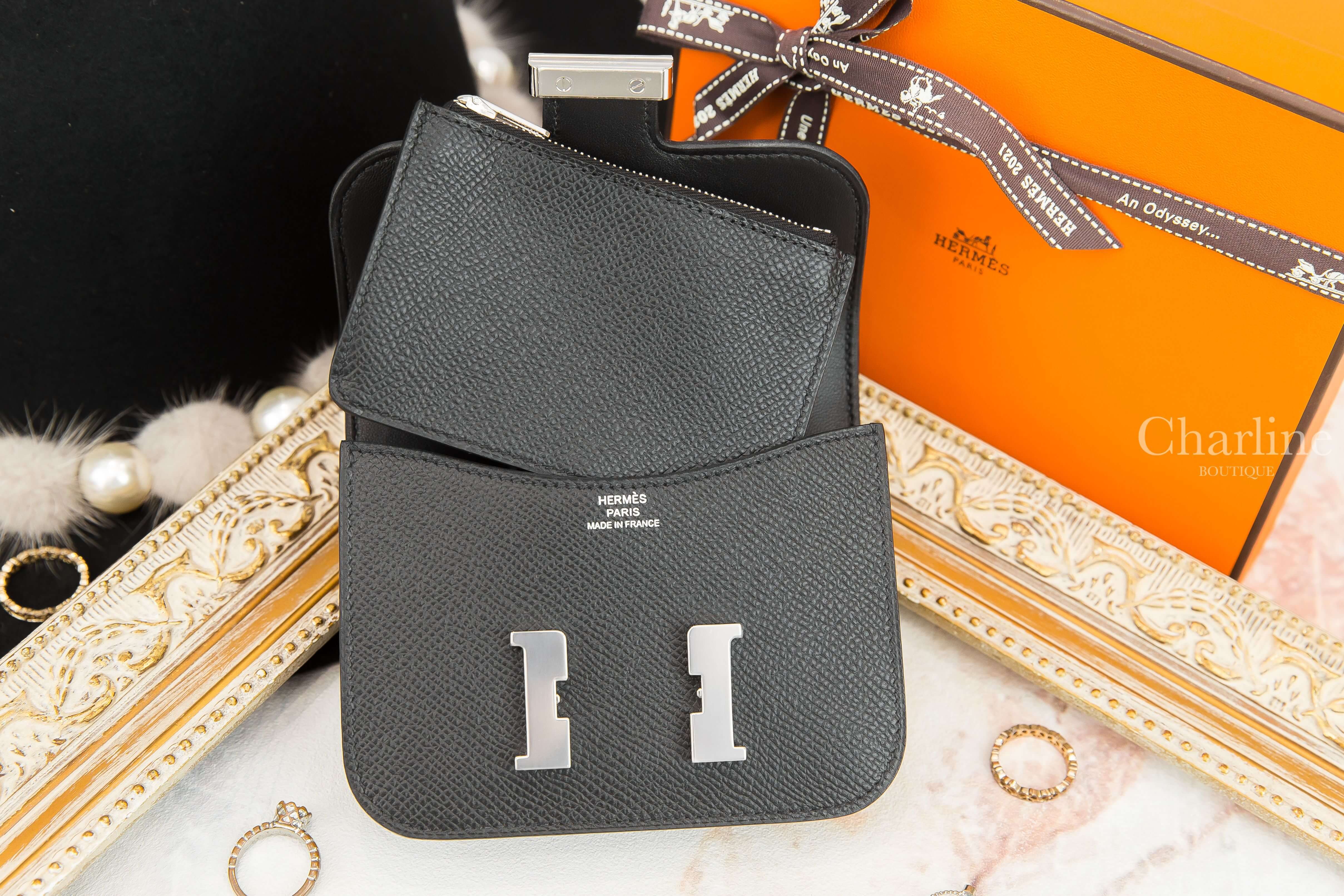 Hermès Constance Slim Wallet 89 Noir Epsom Y刻黑色銀釦短夾-Charline Boutique 精品代購