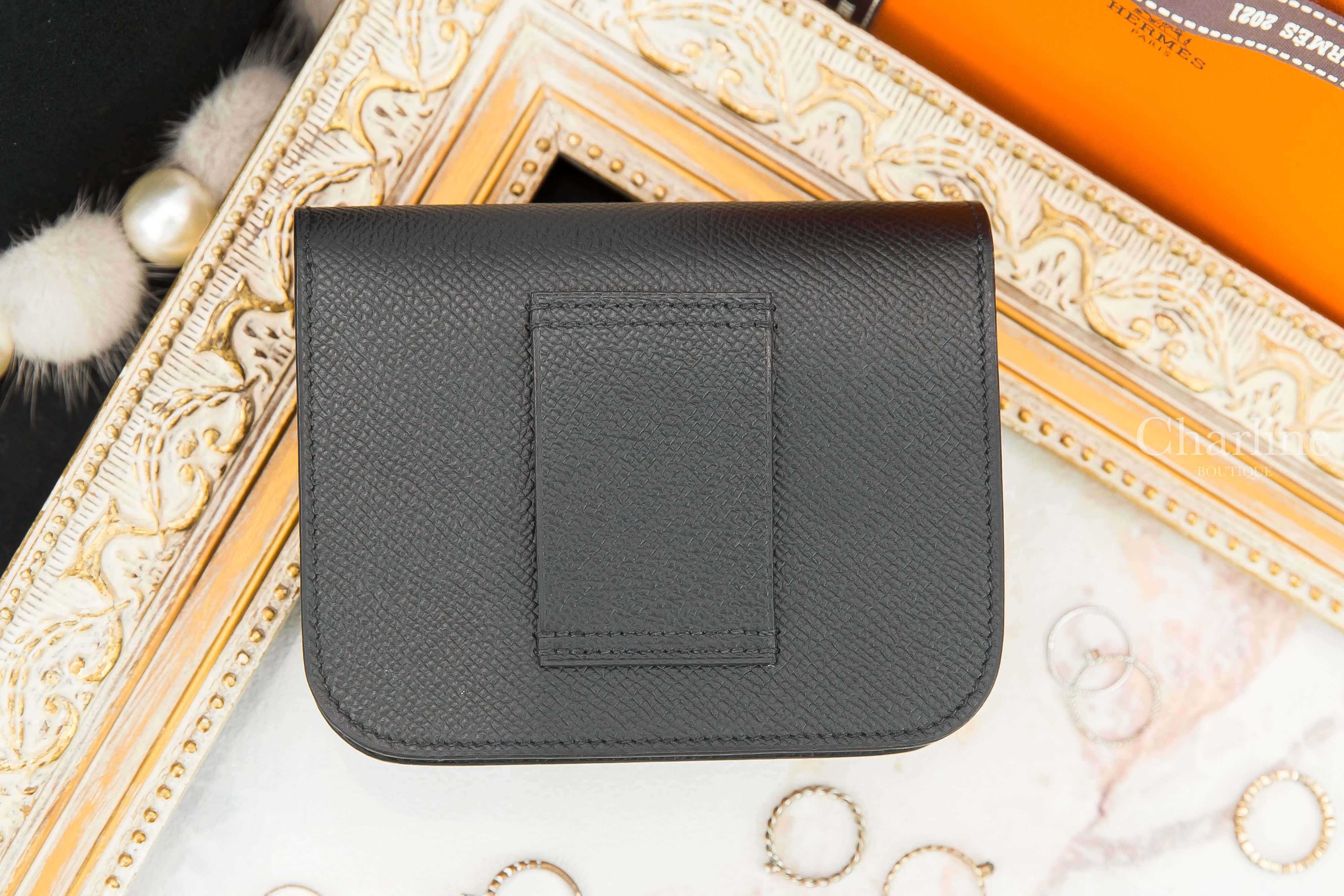 Hermès Constance Slim Wallet 89 Noir Epsom Y刻黑色銀釦短夾-Charline Boutique 精品代購