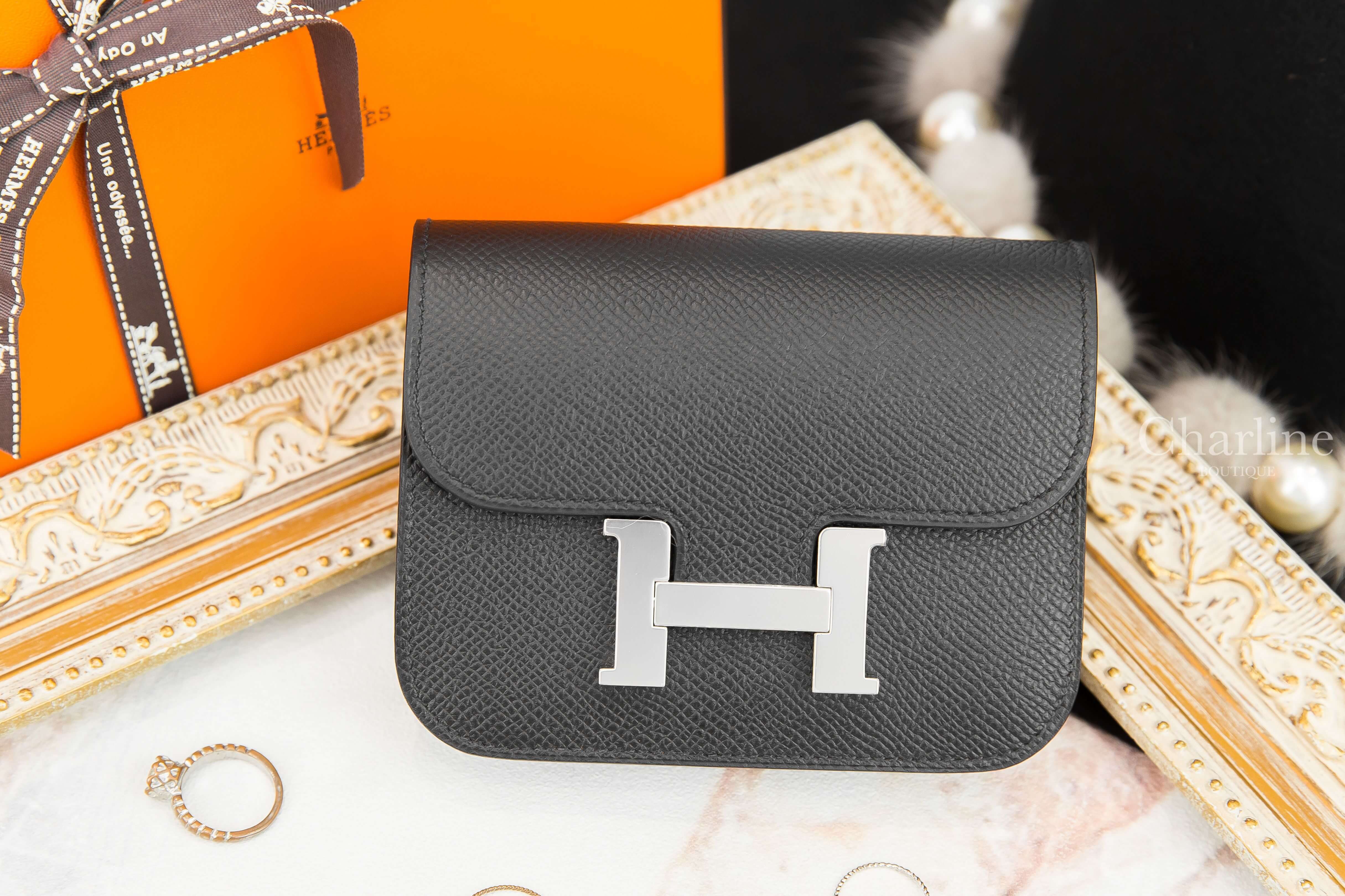 Hermès Constance Slim Wallet 89 Noir Epsom Y刻黑色銀釦短夾-Charline Boutique 精品代購