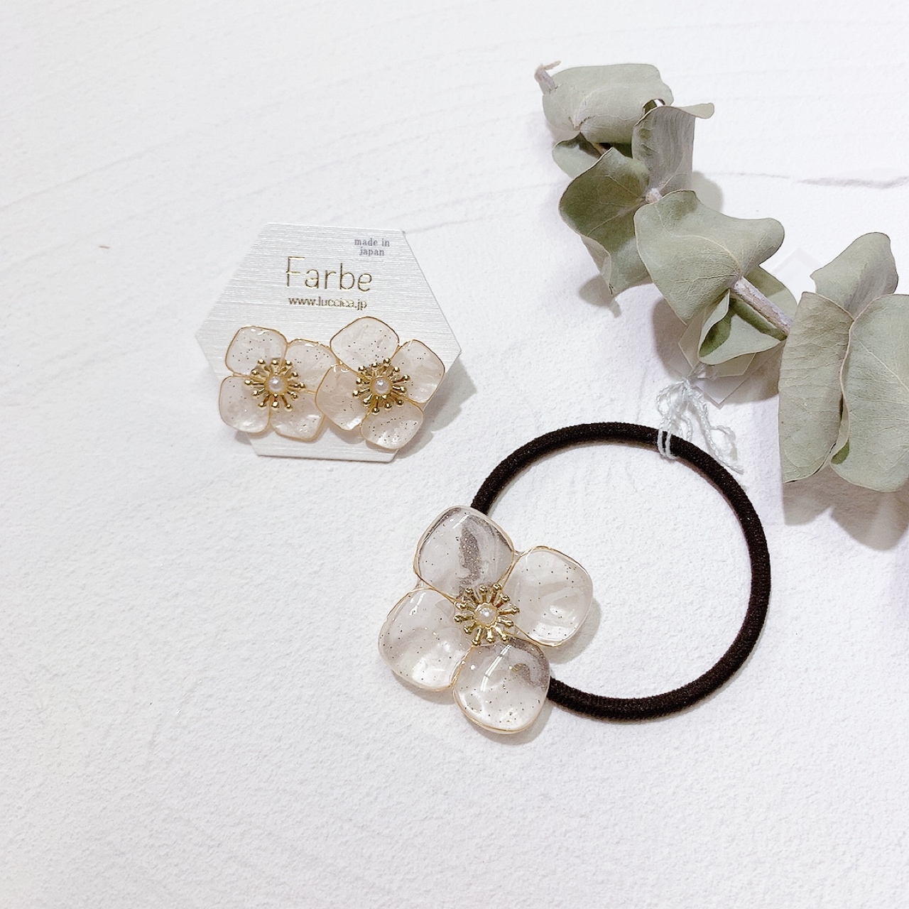 [日本制]Farbe 透明風大花耳環/髮圈