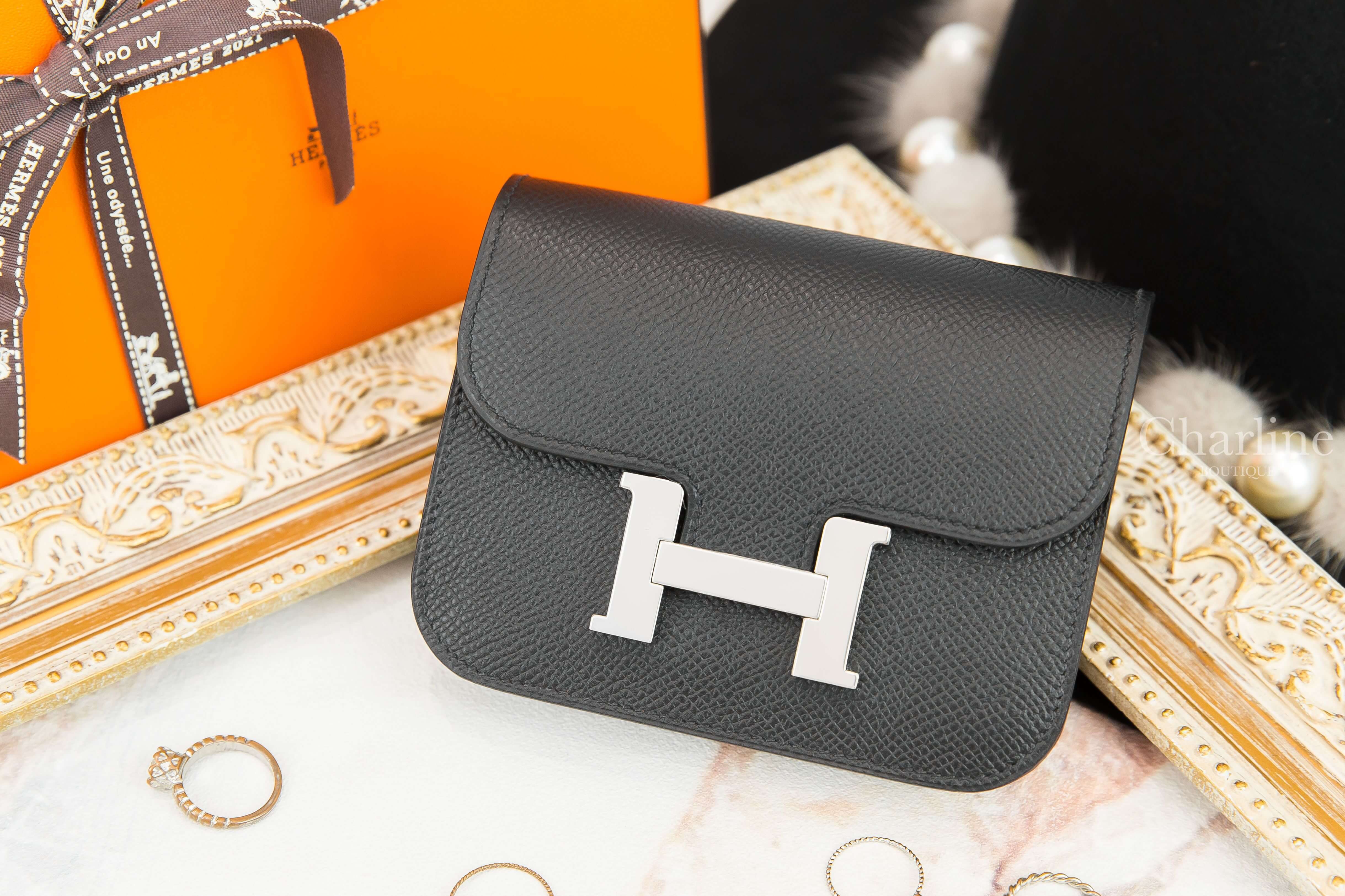 Hermès Constance Slim Wallet 89 Noir Epsom Y刻黑色銀釦短夾-Charline Boutique 精品代購