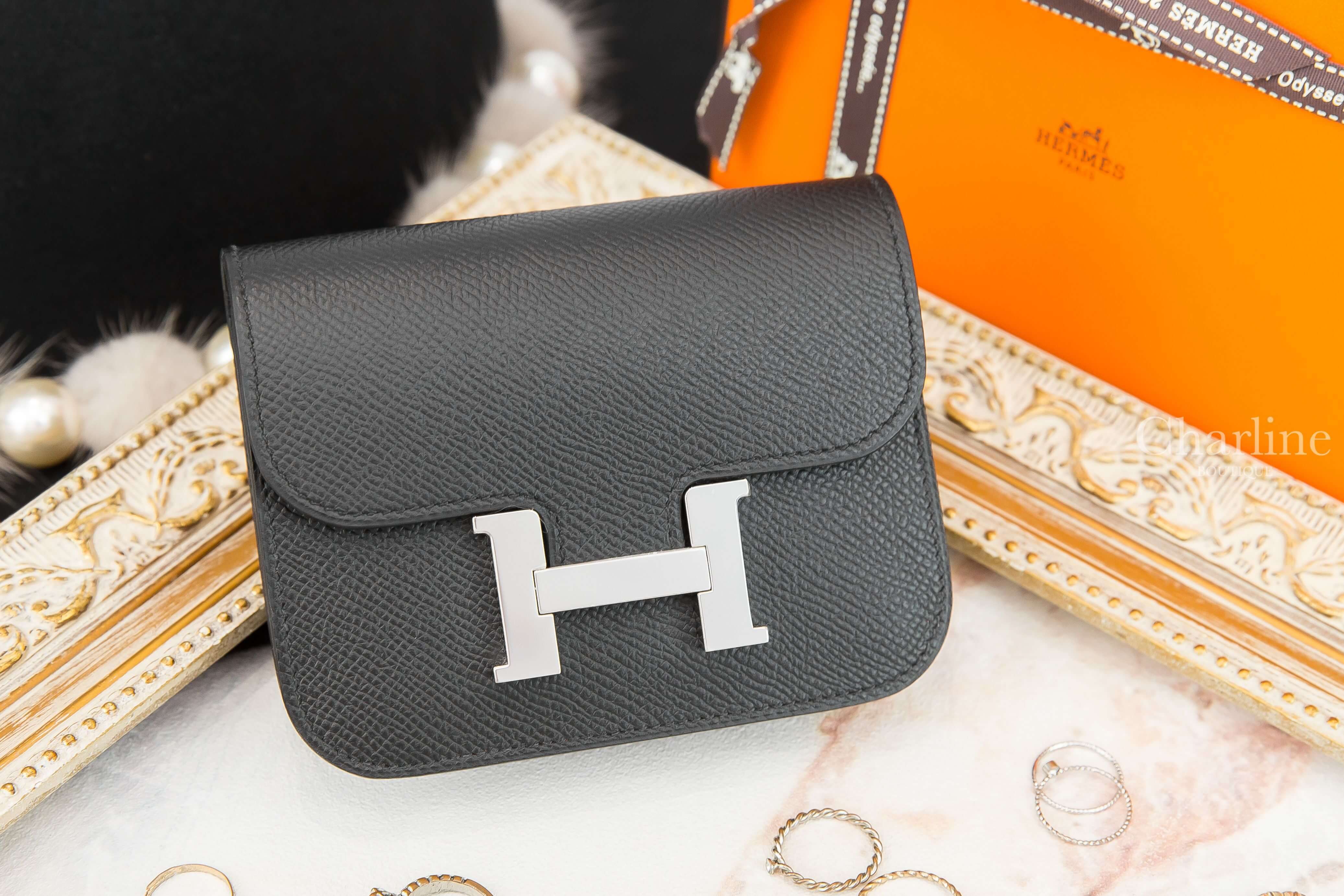 Hermès Constance Slim Wallet 89 Noir Epsom Y刻黑色銀釦短夾-Charline Boutique 精品代購
