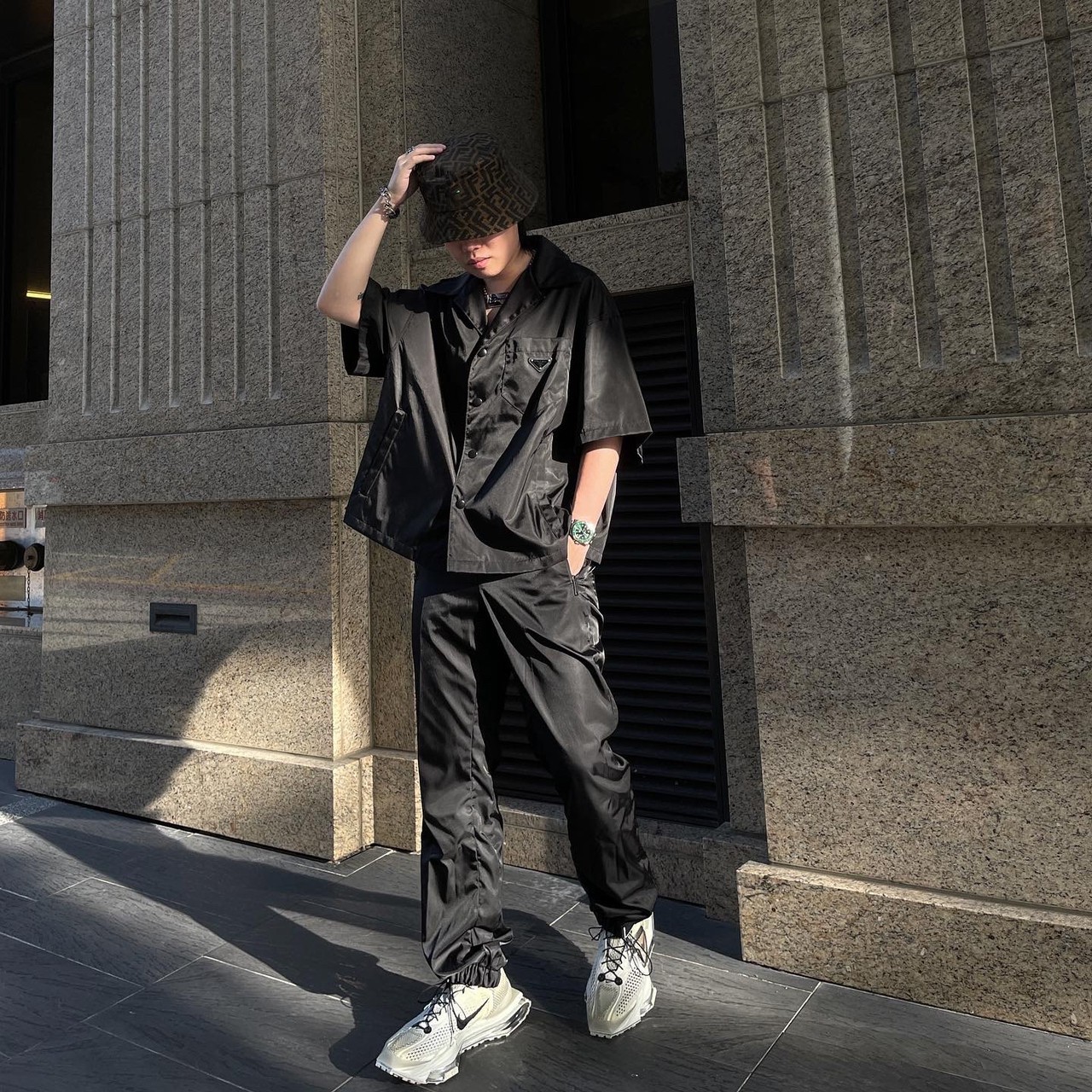 折扣 PRADA 爆款三角Logo尼龍 寬鬆 古巴領 短袖 襯衫