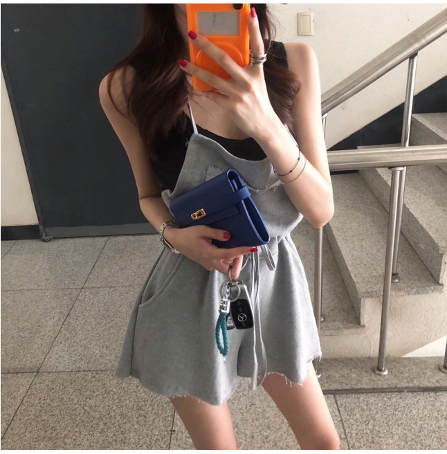 寬鬆棉質吊帶短褲(黑/白/灰)