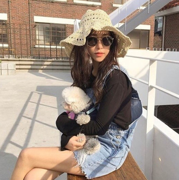 可折疊 簍空編織草帽(卡其/米)