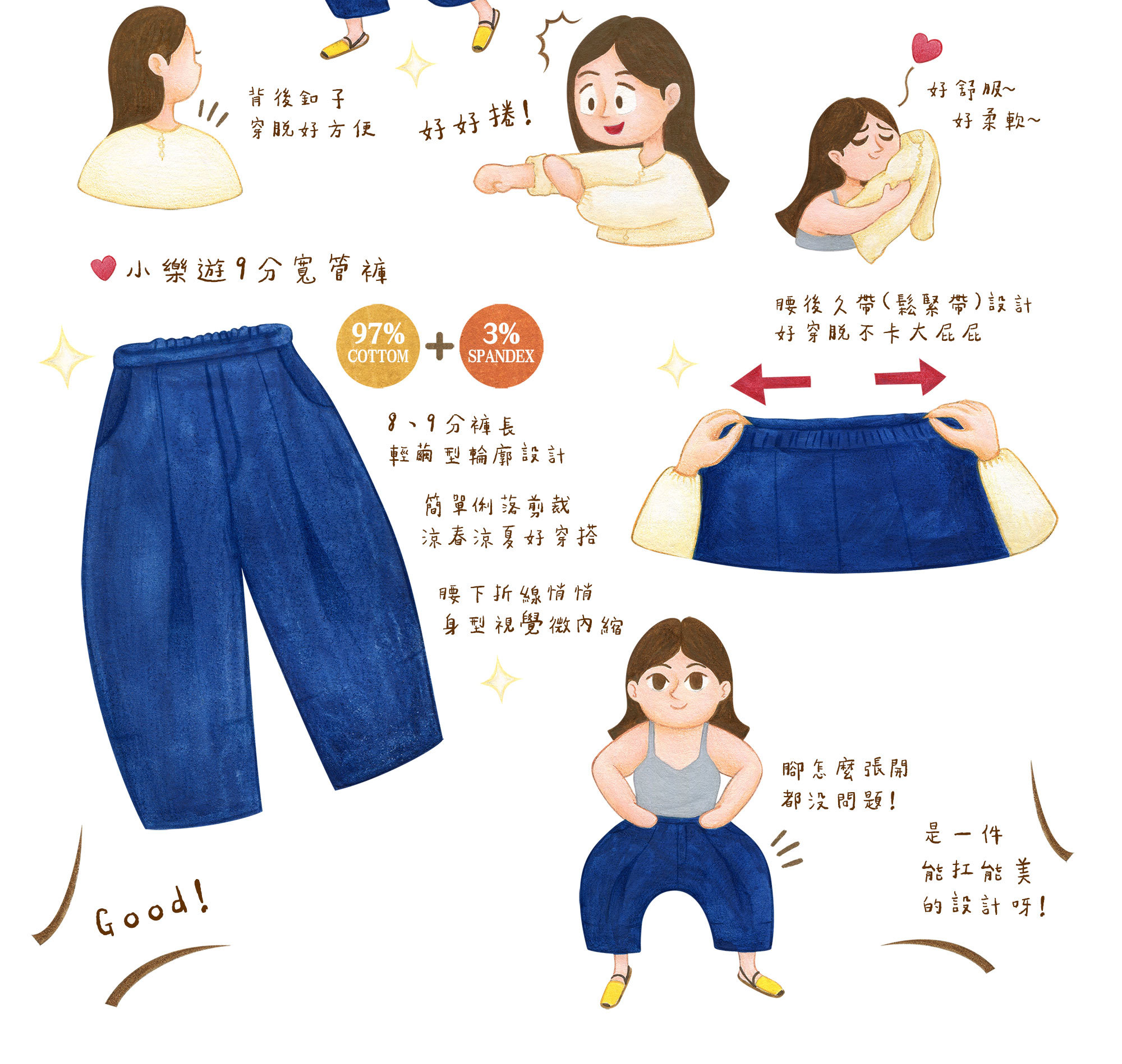 小樂遊9分寬管褲-藍狐