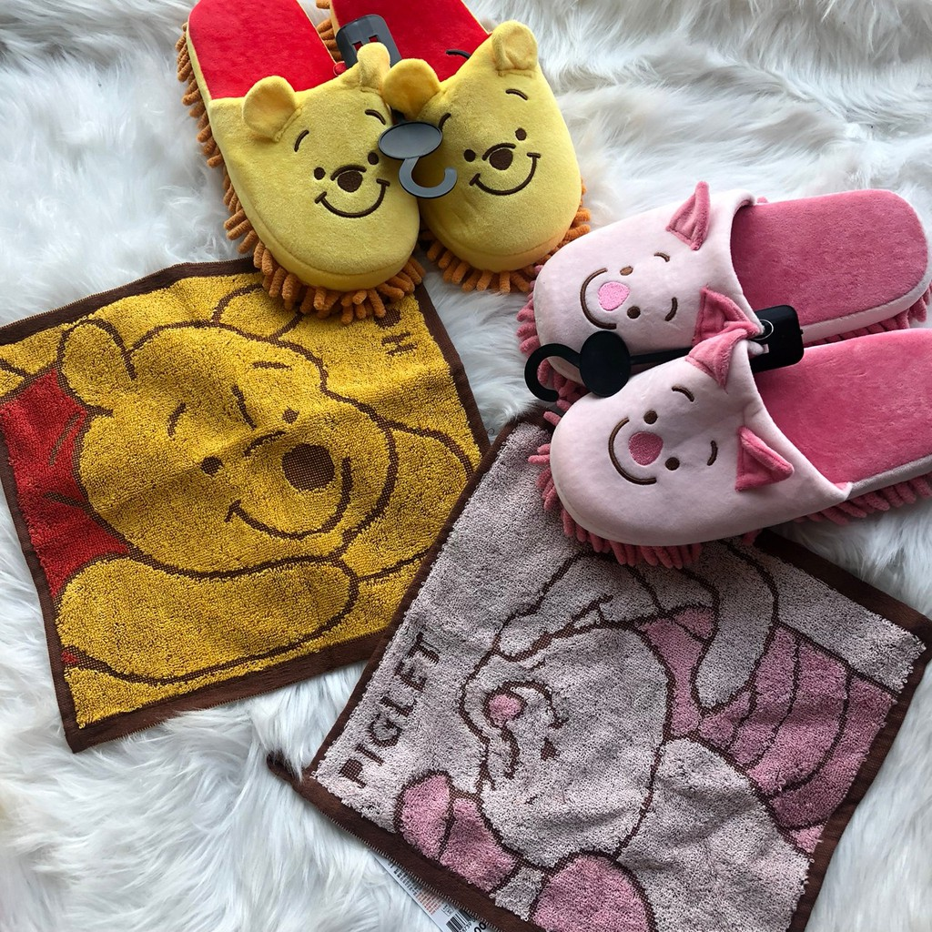 韓國 小熊維尼 拖把拖鞋/小方巾