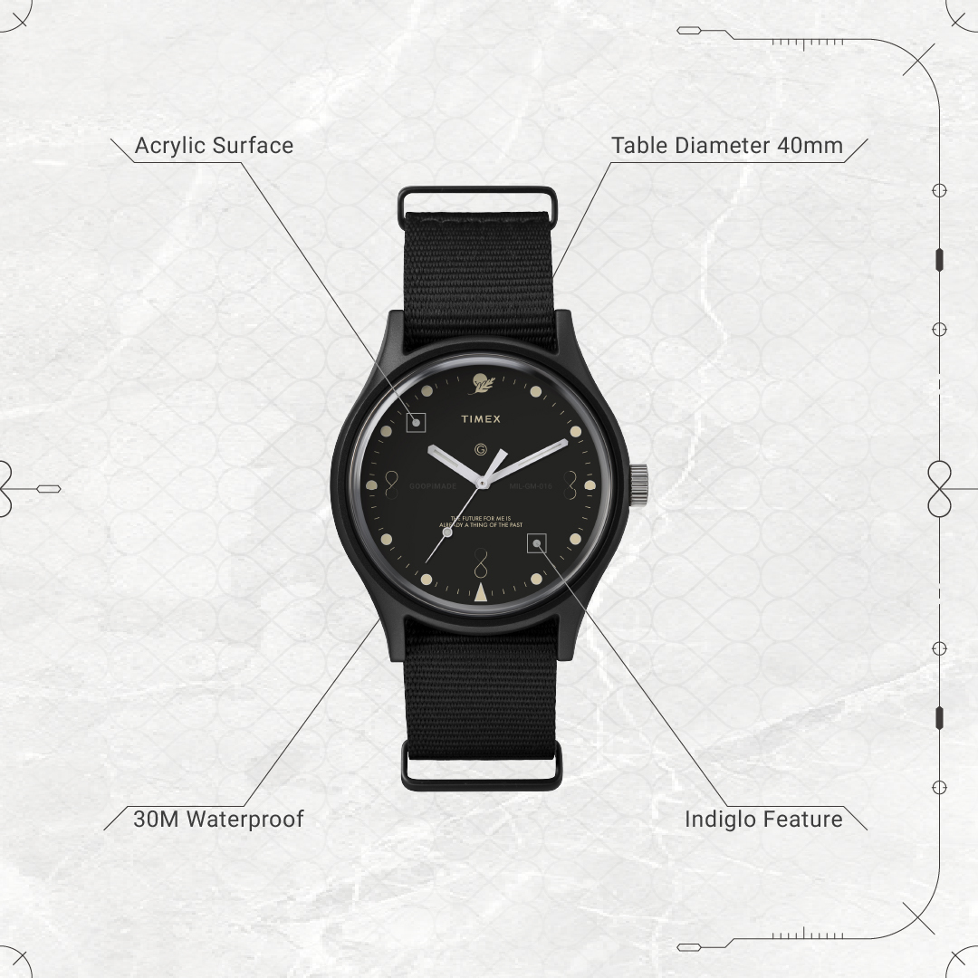 GOOPiMADE  x  TIMEX "Reversed Sundial"  GT-01 Mil-W-93510G - Black