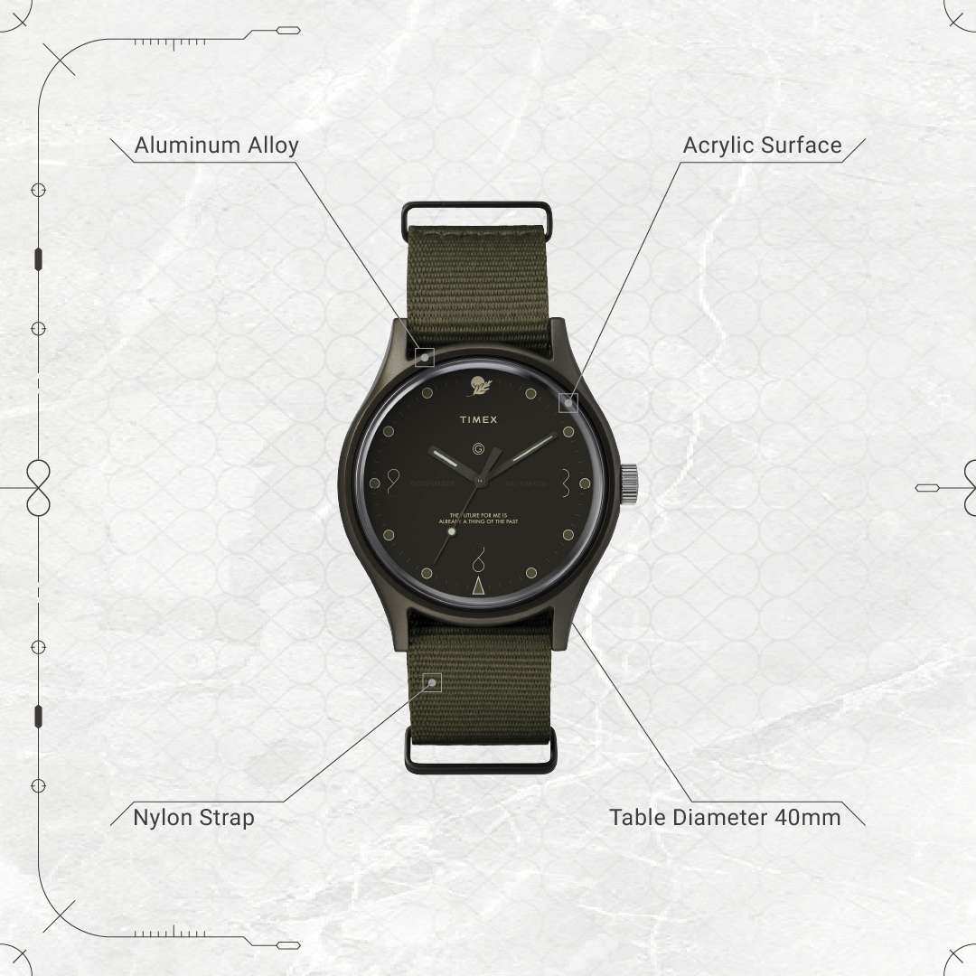 GOOPiMADE  x  TIMEX "Reversed Sundial"  GT-01 Mil-W-93510G - Olive