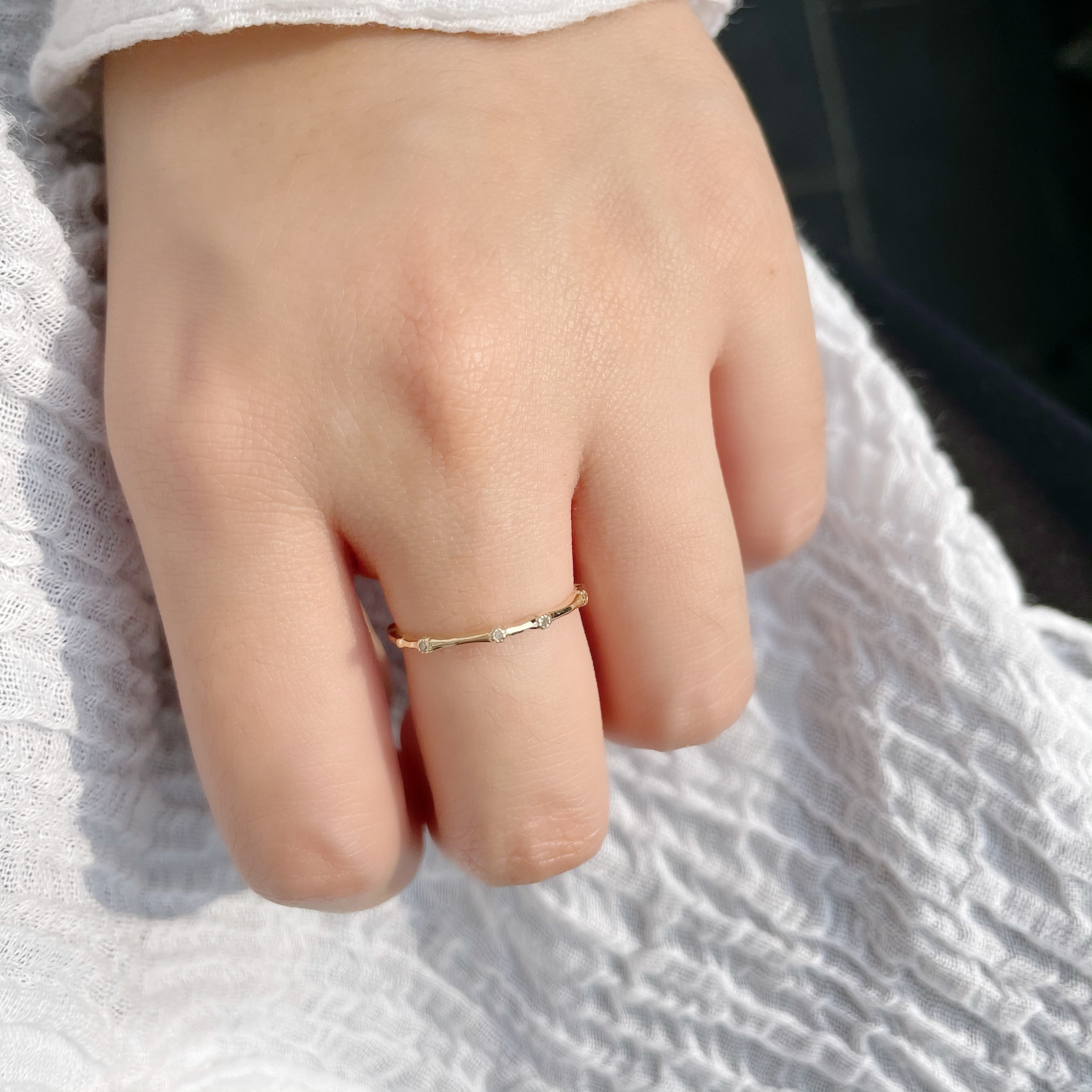 14K竹節小花真鑽戒指