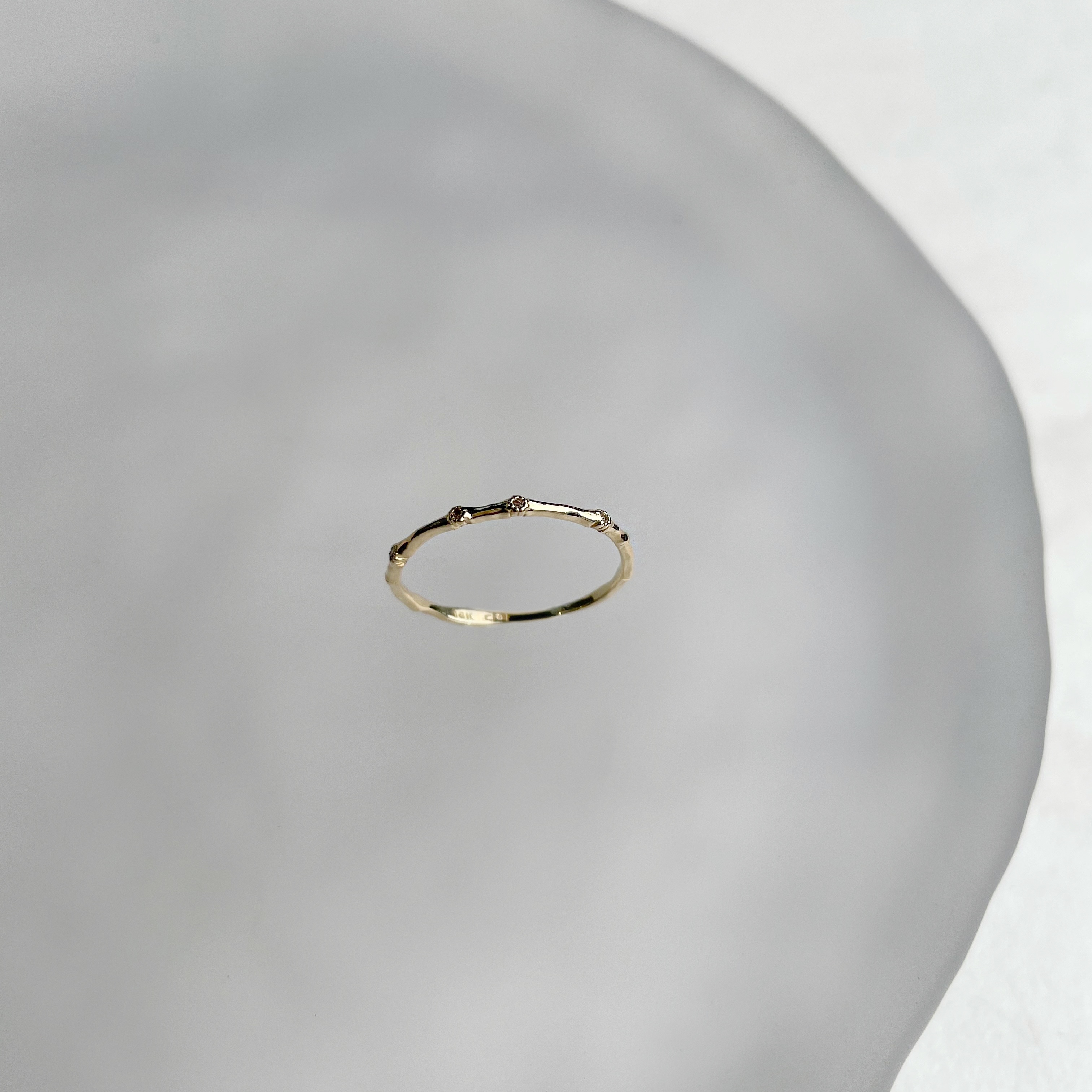 14K竹節小花真鑽戒指