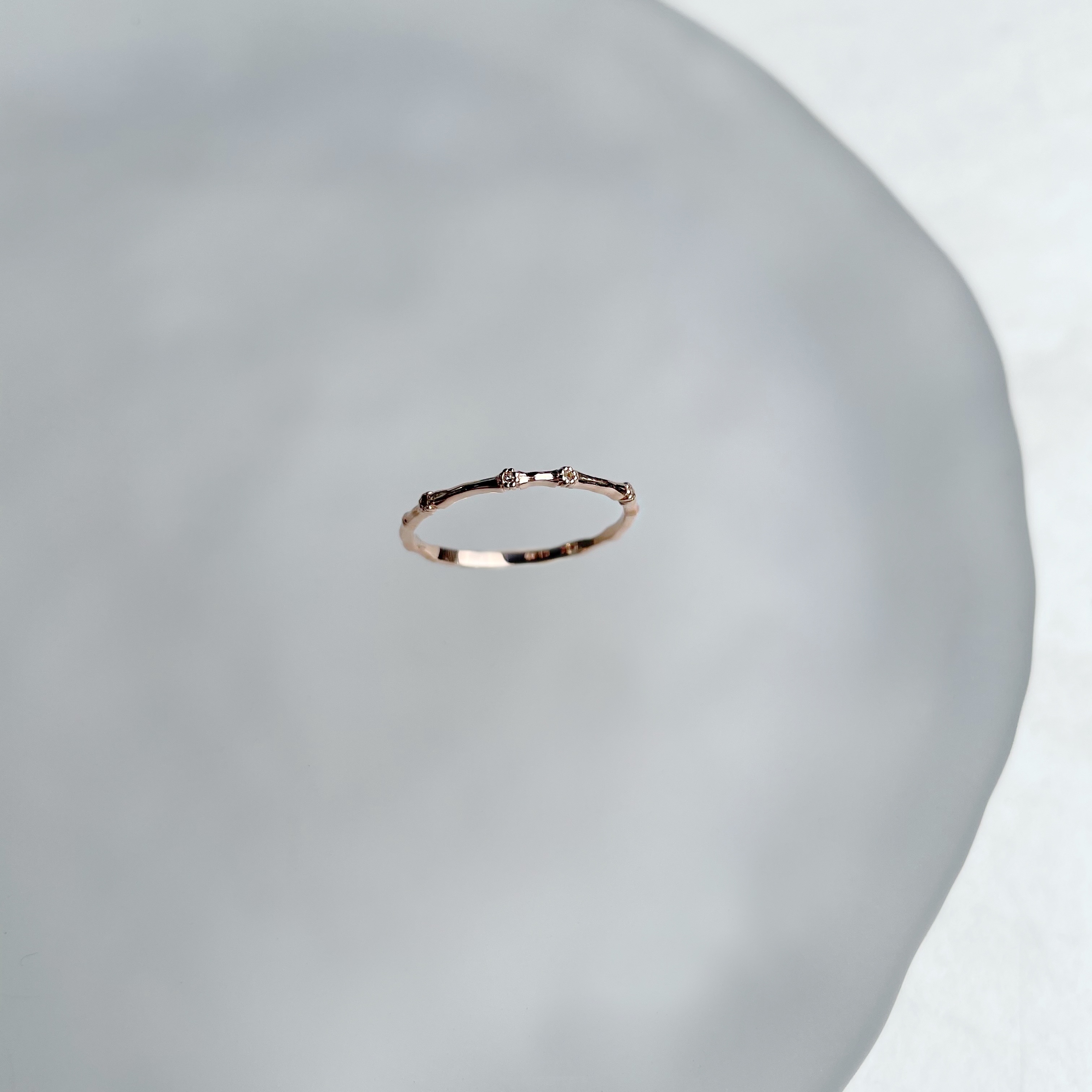 14K竹節小花真鑽戒指