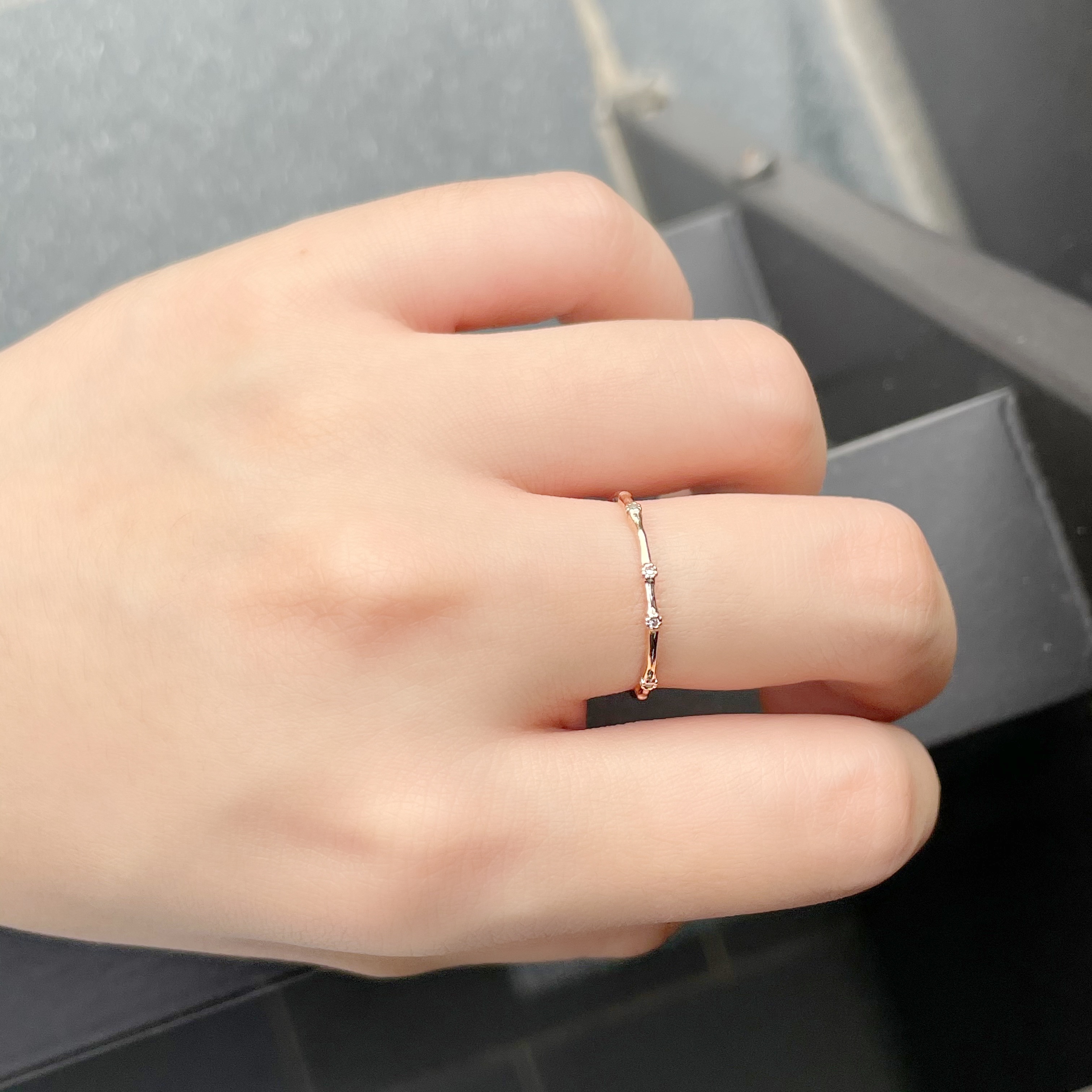 14K竹節小花真鑽戒指