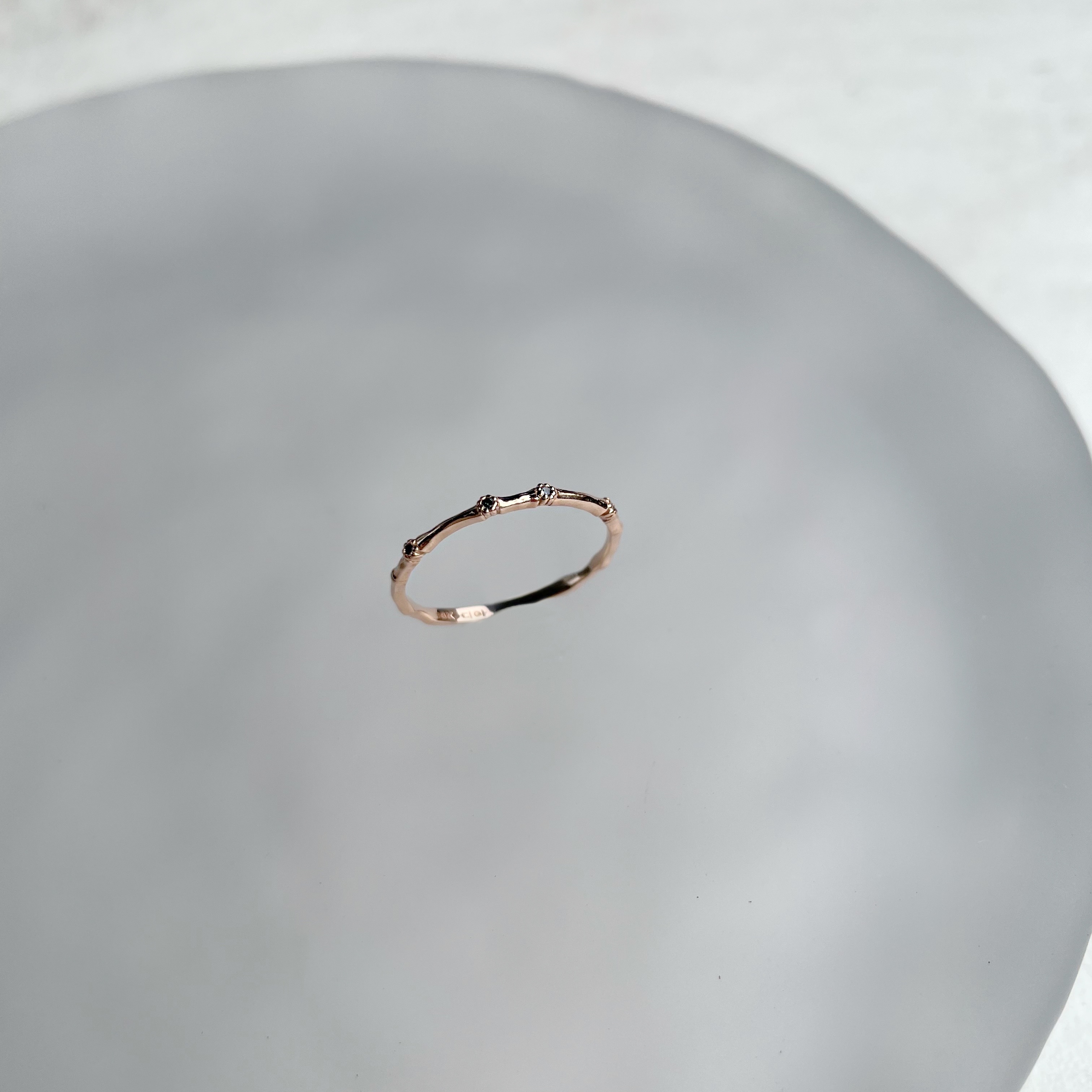 14K竹節小花藍鑽戒指