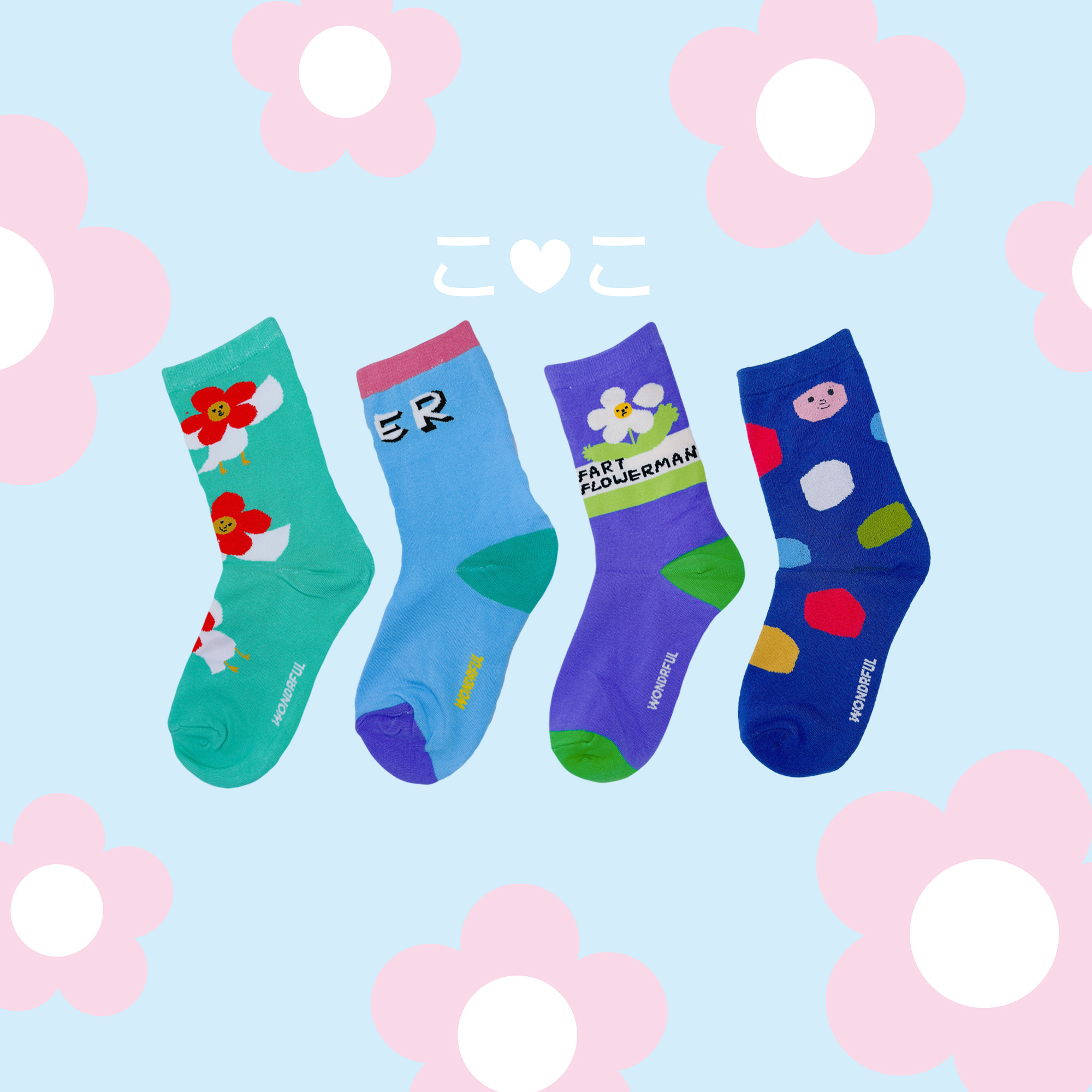 正韓撞色笑臉造型襪子