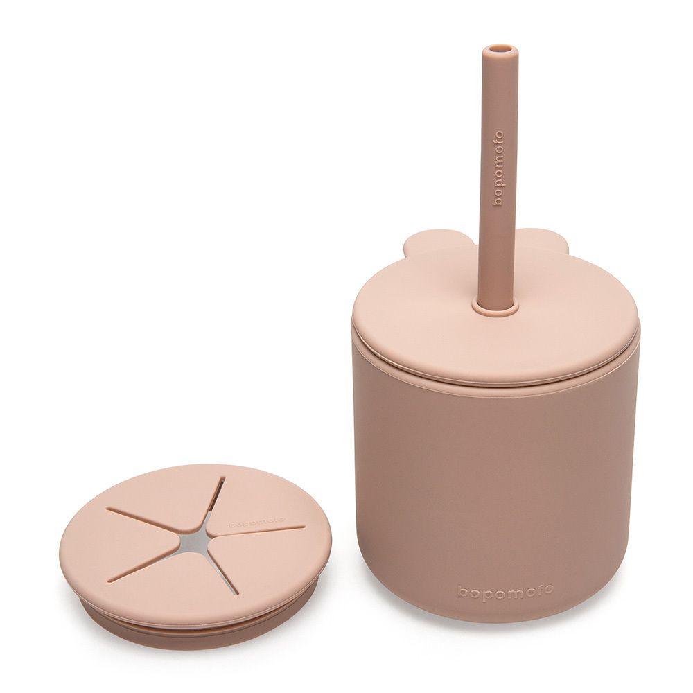 新加坡bopomofo 兔兔鉑金矽膠水杯零食杯組-灰粉