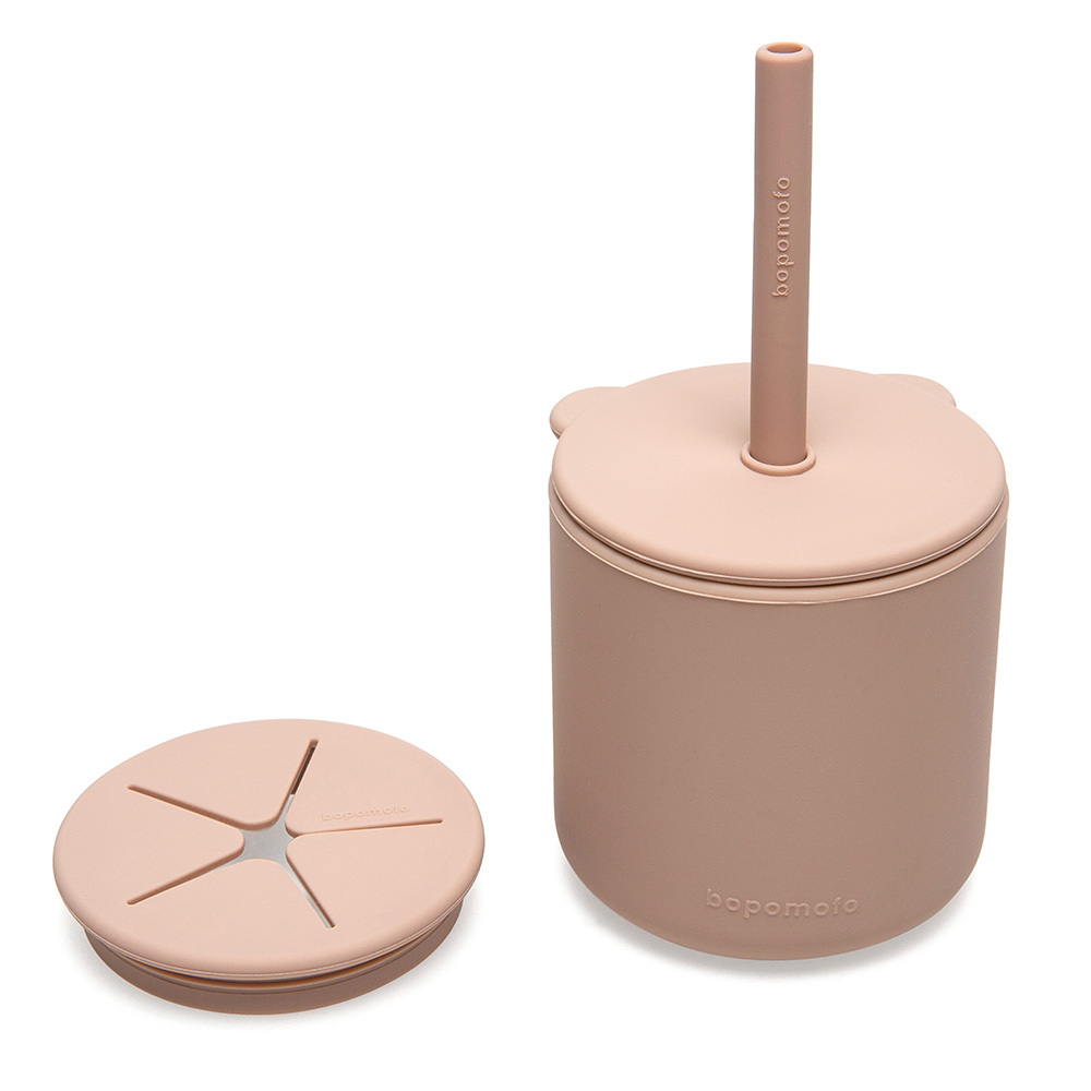 新加坡bopomofo 小熊鉑金矽膠水杯零食杯組-灰粉