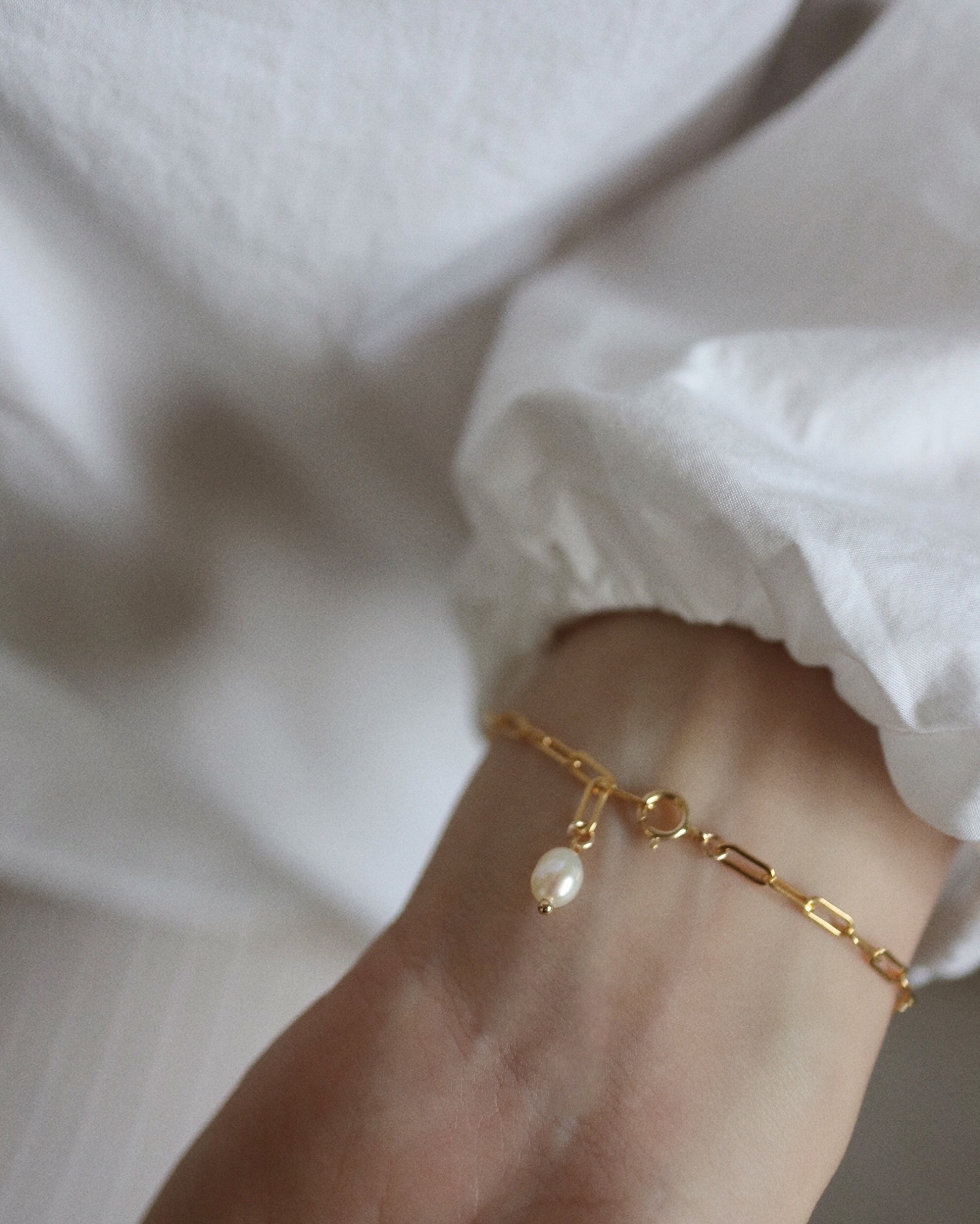Pearl Chain Bracelet | 14K 珍珠方形手鏈